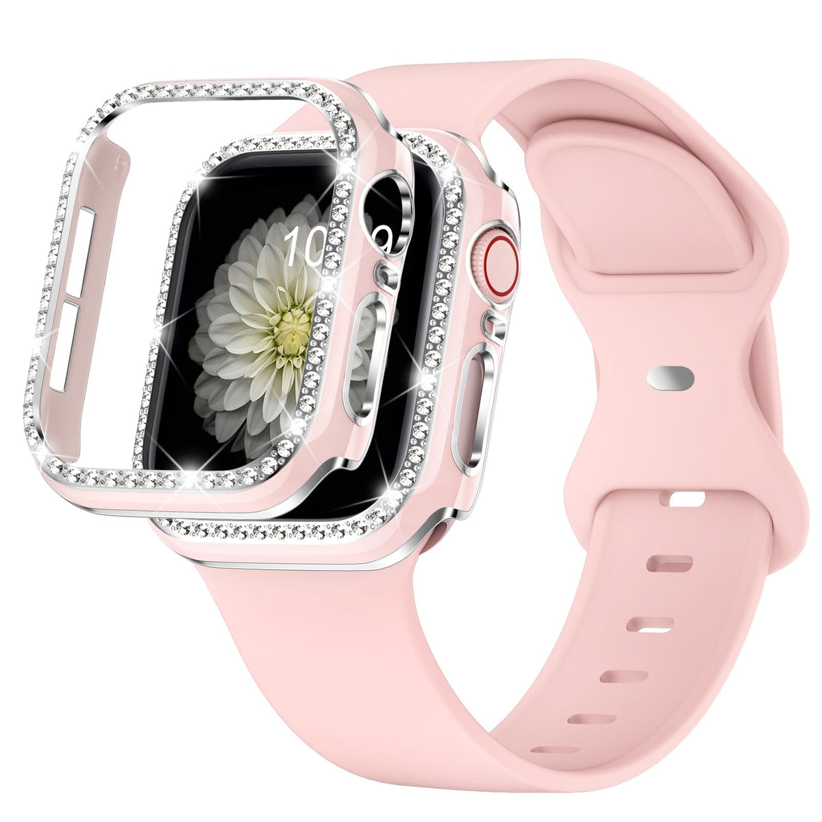 Xyf Compatible For Bling Apple Watch Band 45Mm 44Mm 42Mm 41Mm 40Mm 38Mm Tpu Strap With Protective Bling Bumper Case Cover, Women