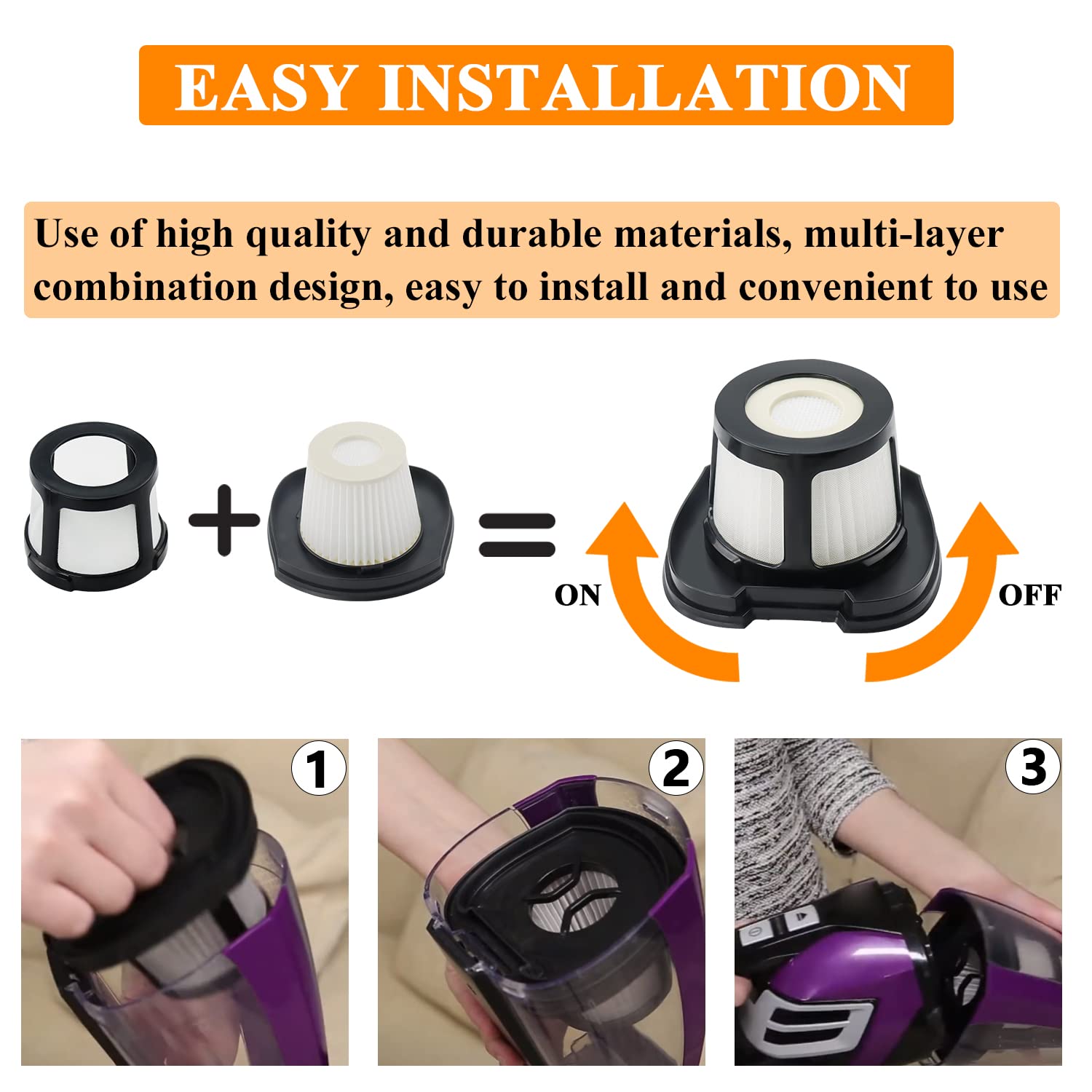 Funmit 2284W Vacuum Filter Replacement for Bissell Pet Hair Eraser 2390, 2389, 2579 - 4 Mesh & 8 Foam Filters, Black