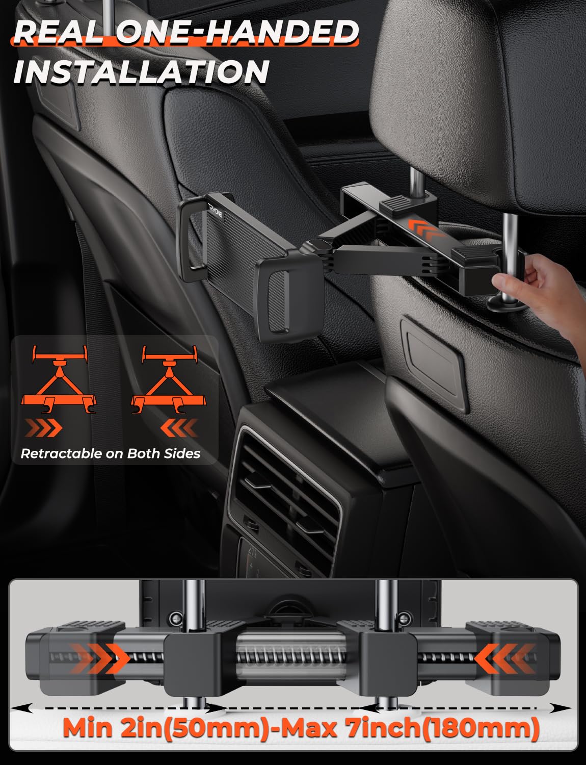 TRYONE Car Tablet Holder, Headrest Tablet Mount   [Thicker Carbon Steel] Car Holder Back Seat for Kids Travel Road Trip, Compatible with iPad, All 4.7~12.9' Tablets, Phones, Galaxy, Fire HD