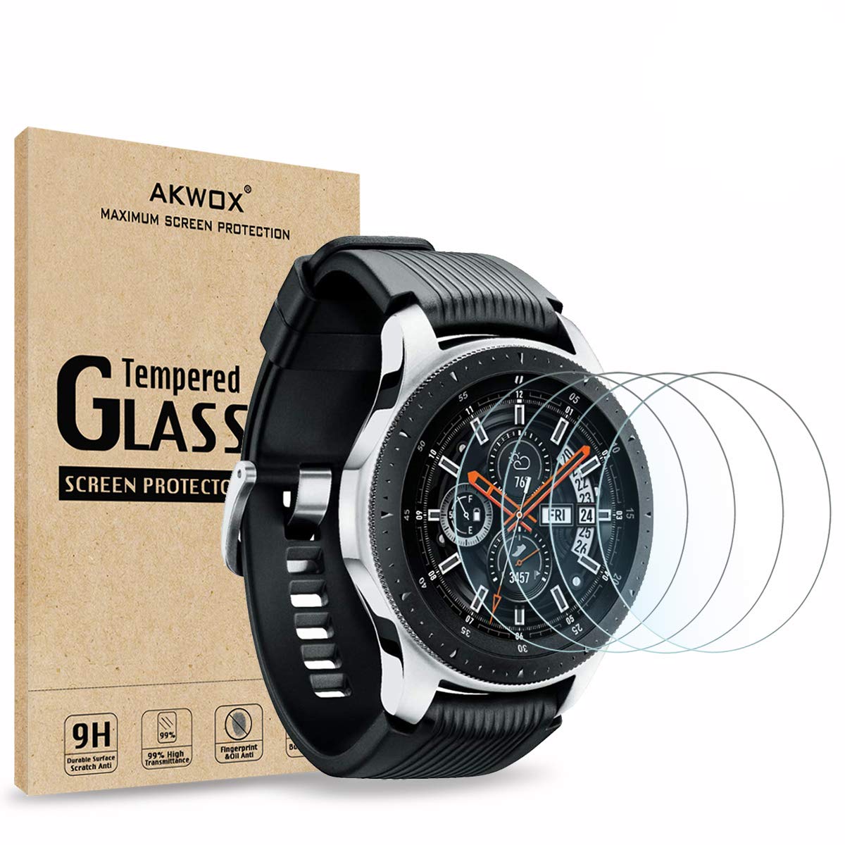 AKWOX [4 Pack] Tempered Glass Screen Protector for Samsung Galaxy Watch 4 classic 46mm / Watch 46mm, [0.33mm 2.5D High Definition 9H] Premium Clear Screen Protector for Galaxy Watch SM-800/SM-R805