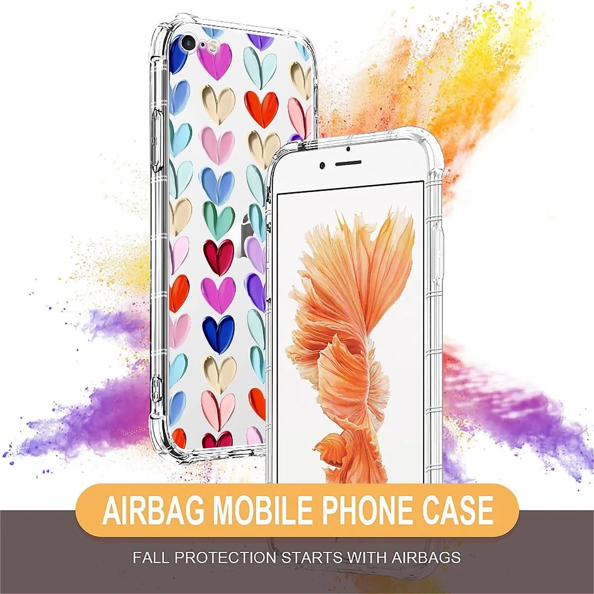 Tamefox Case Compatible With Clear Iphone 15 Plus,Oil Painted Heart Slim-Fit Shock-Resistant Raised Bezel Camera Protection Desi