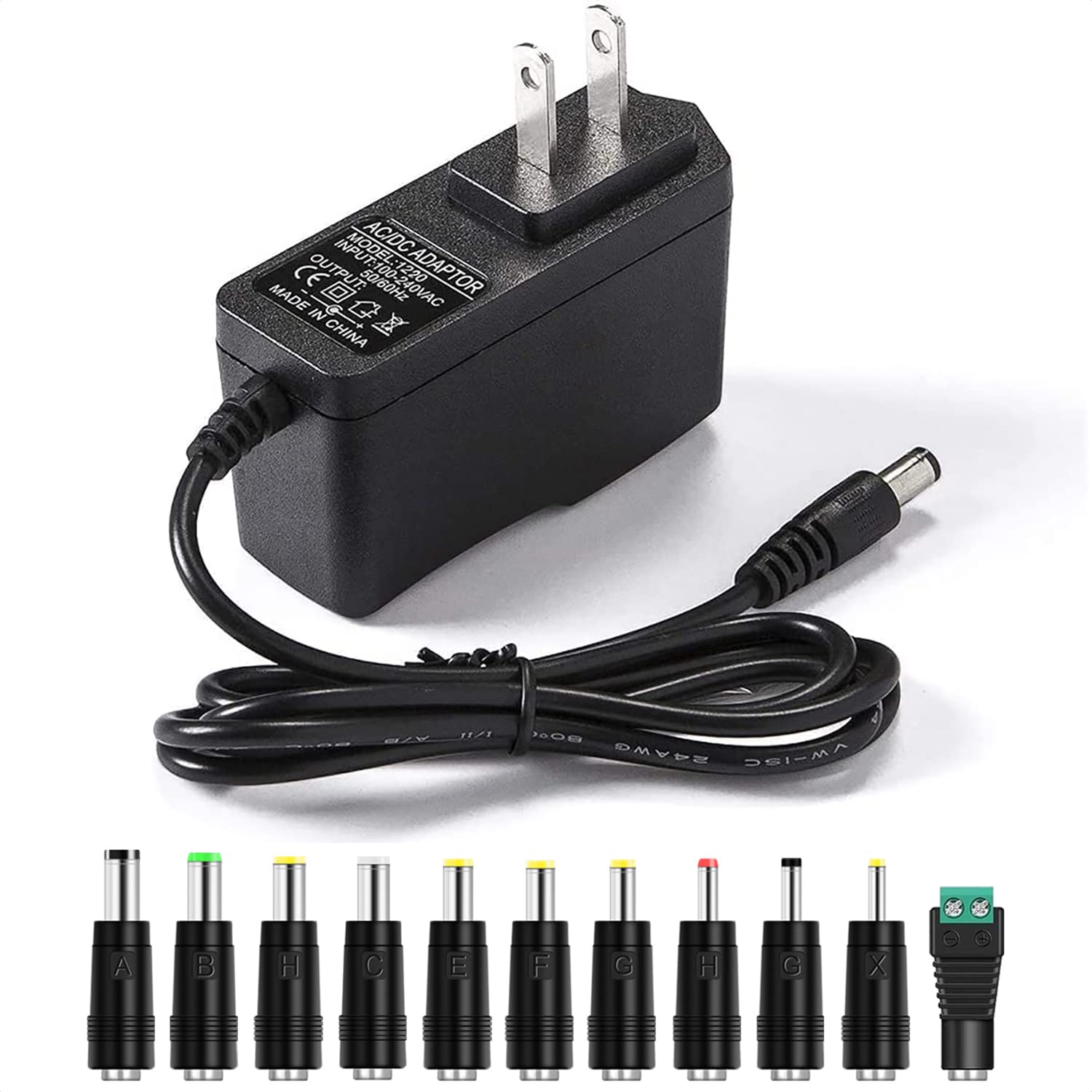 9V 2A AC Adapter Power Supply Charger [9 Volts 2 Amps Regulated Switching Power] with 11 Interchangeable DC Plug for 300mA 400mA