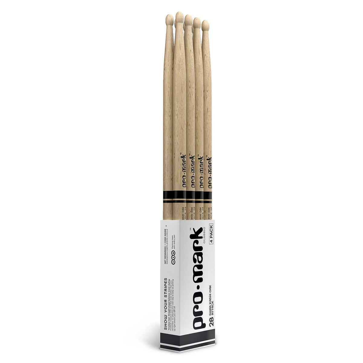 Promark Classic Attack 2B Shira Kashi Oak Drumsticks, Oval Wood Tip, Buy 3 Pairs Get 1 Free
