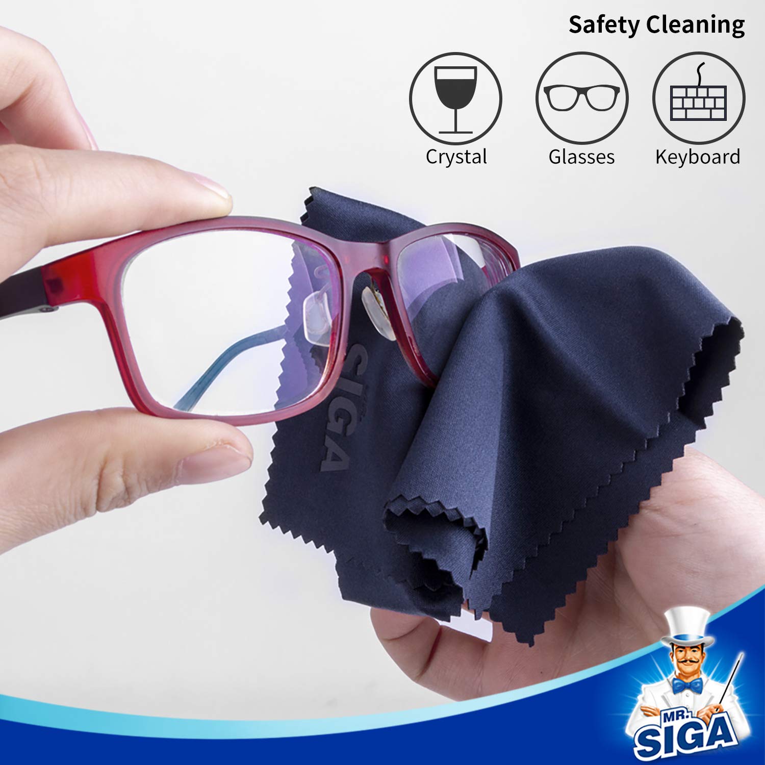 Mr.Siga Premium Microfiber Cleaning Cloths For Lens, Eyeglasses, Screens, Tablets, Glasses, 6 Pack, 6 X 7 Inches (15 X 18 Cm)