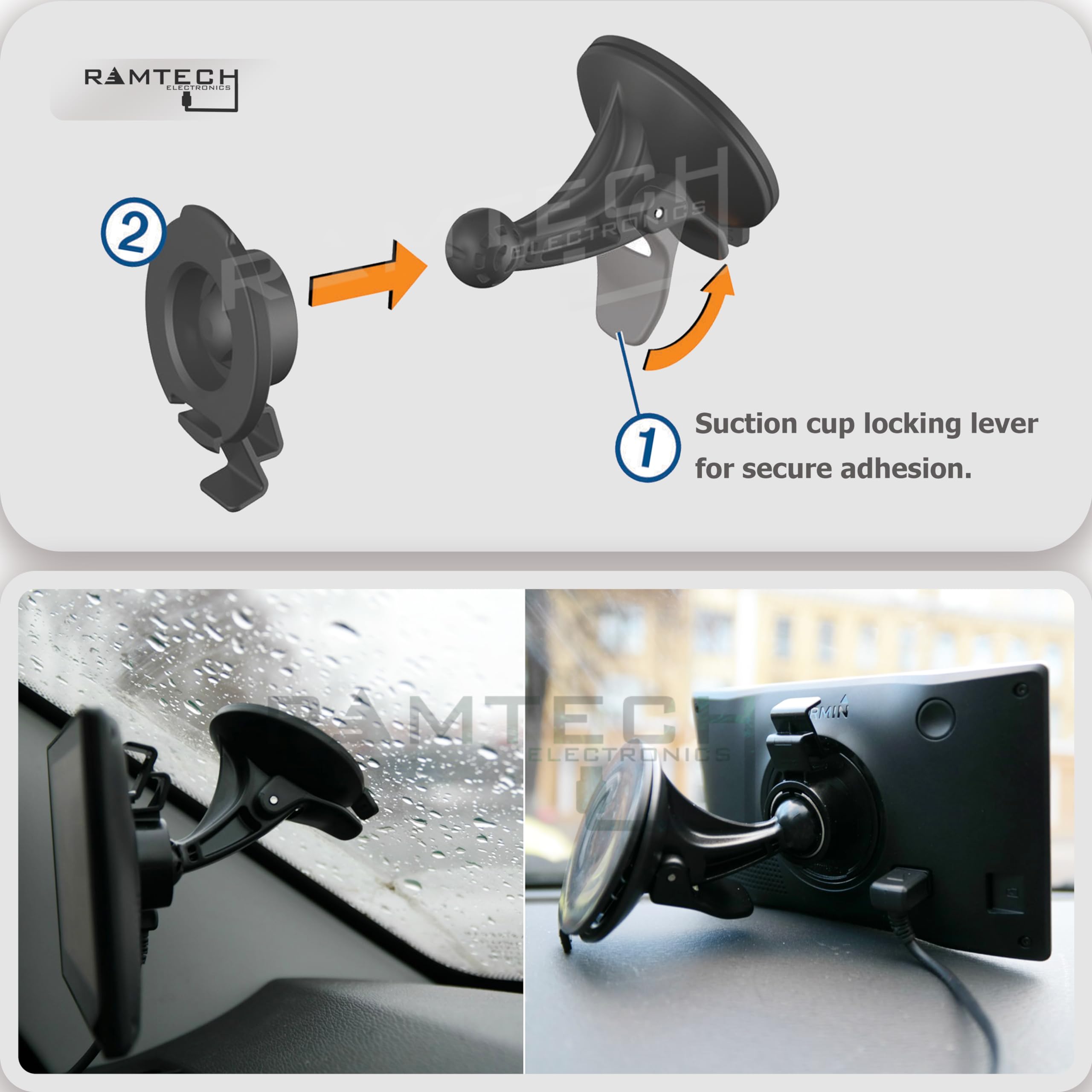 Ramtech Car Windshield Suction Cup Gps Mount With Bracket, Compatible With Garmin Dezl 570Lmt 580 Lmt S, Otr500, Otr610, Otr620, 0Tr700, Otr710, Otr720 Truck Gps, Rv 660Lmt, Rv 770 Lmt S, Rv 780, Scr
