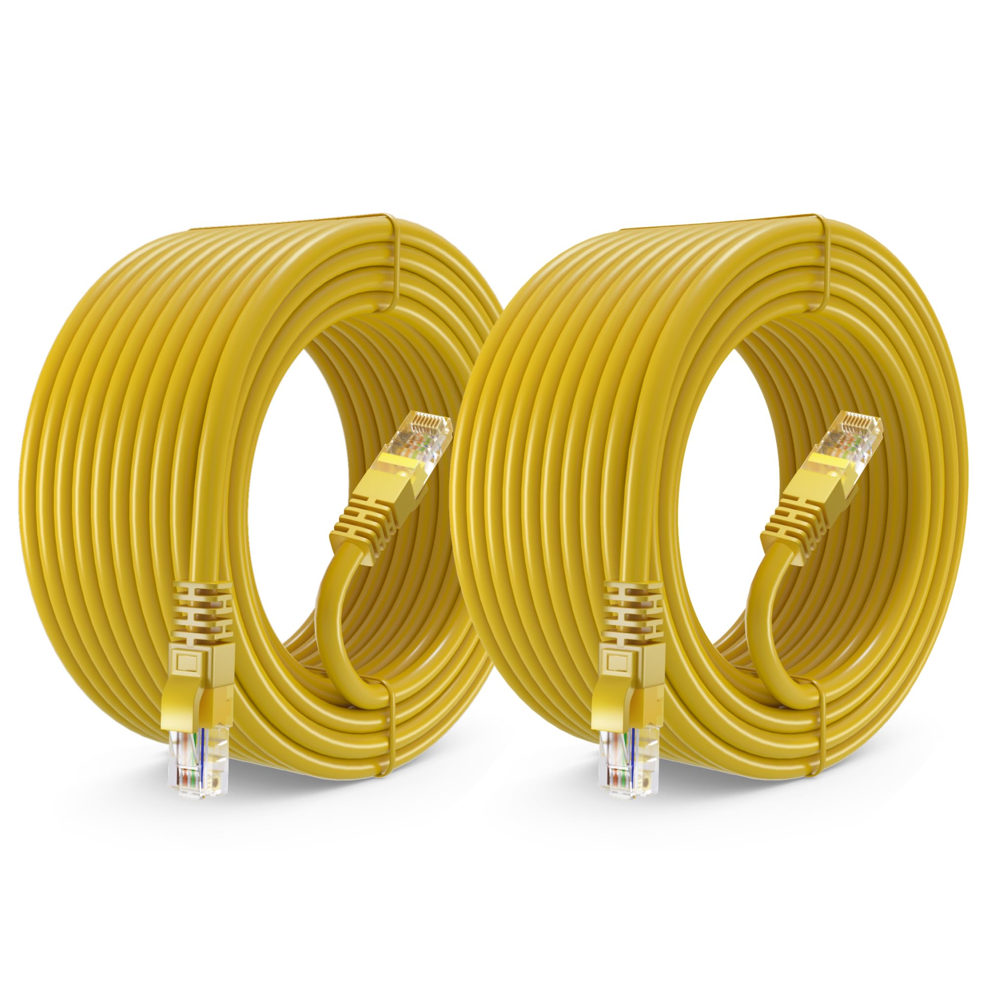 Maximm Cat 6 Ethernet Cable 30 Ft (2 Pack)   High Speed Lan Cable, Internet Cable, Patch Cable, And Network Cable   Utp, 10Gbps, 550Mhz Cat6 Cable   Yellow