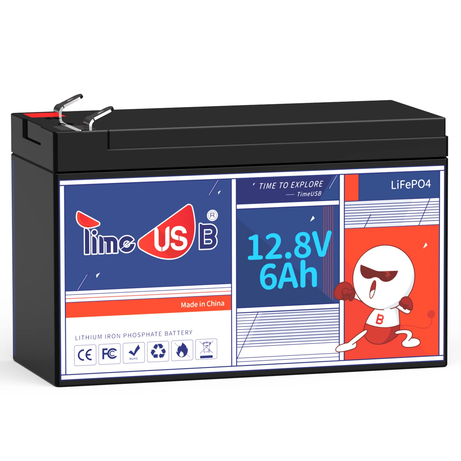 Timeusb 12V 6Ah LiFePO4 Lithium Battery, Deep 2000+ Rechargeable Cycle, Low Self-Discharge and Light Weight, Perfect for Kid Cam