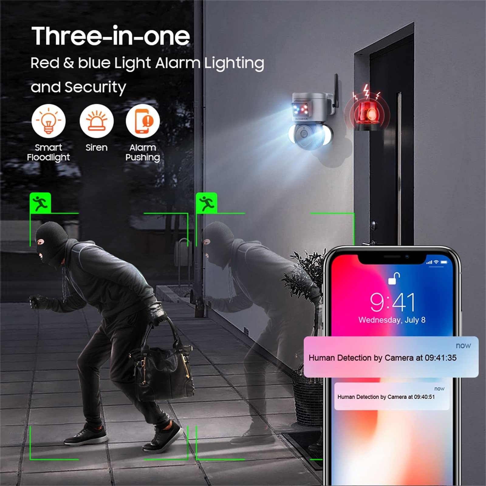 Inqmega Tuya Security Camera Outdoor, 4Mp Fhd Wifi Camera With Light Alarm System, Ai Human Detection & Auto Tracking, Color Nig