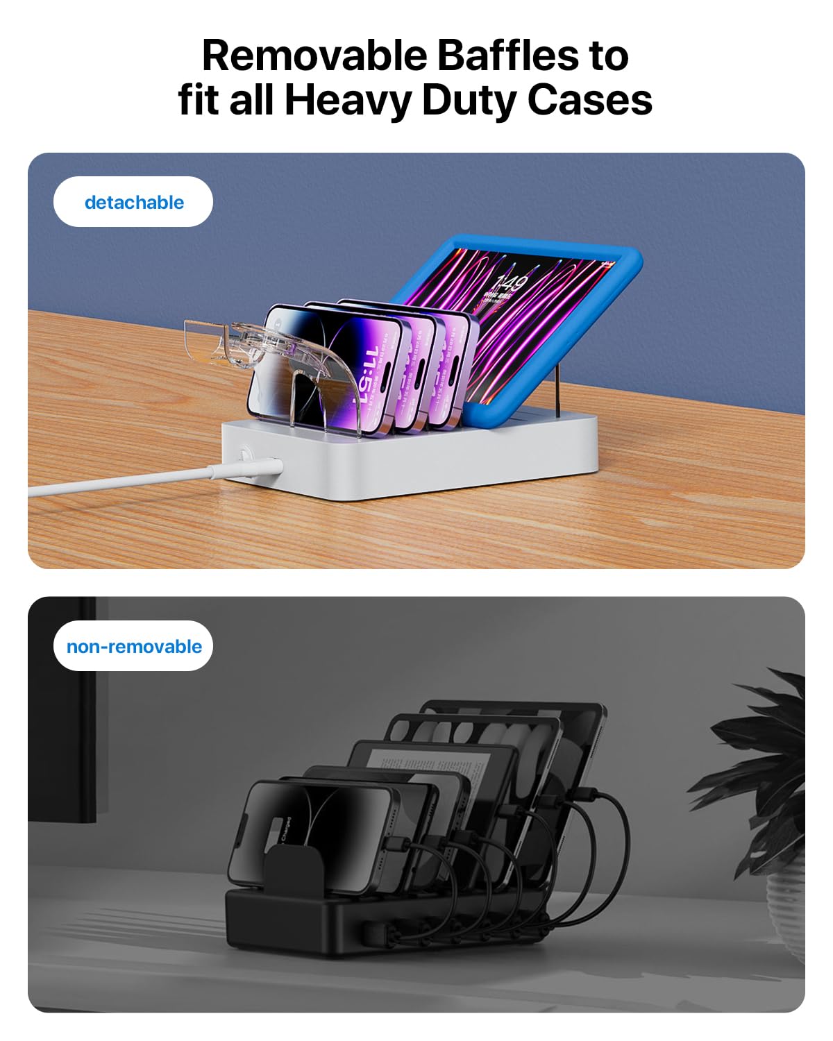 Soopii 6 Port Usb C Charging Station For Multiple Devices,2 Pd 20W Fast Charging For Lphone 15 And More,6 Charging Cables And 2I