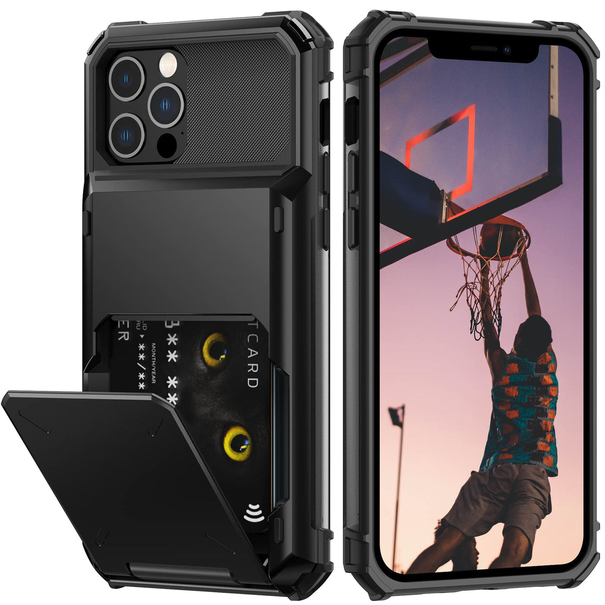 Nvollnoe For Iphone 12/12 Pro Case With Card Holder[Store 5 Cards] Dual Layer Heavy Duty Shockproof Iphone 12 Wallet Case With H