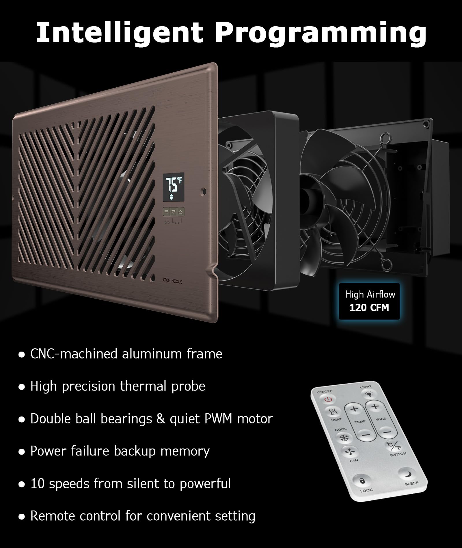 Atom Nexus Airblaze Z6, Quiet Register Booster Fan Fits 6   X12    Register Holes, Smart Vent Booster Fan With Thermostat Contro
