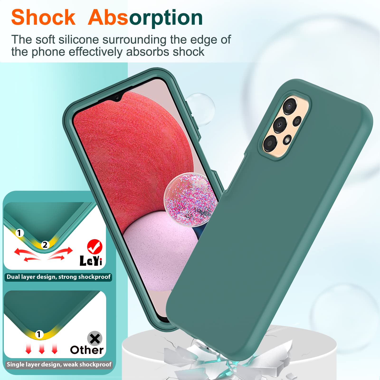 Leyi For Samsung A13 5G Case, Samsung Galaxy A13 5G Case With [2 X Tempered Glass Screen Protector], Full Body Shockproof Soft L