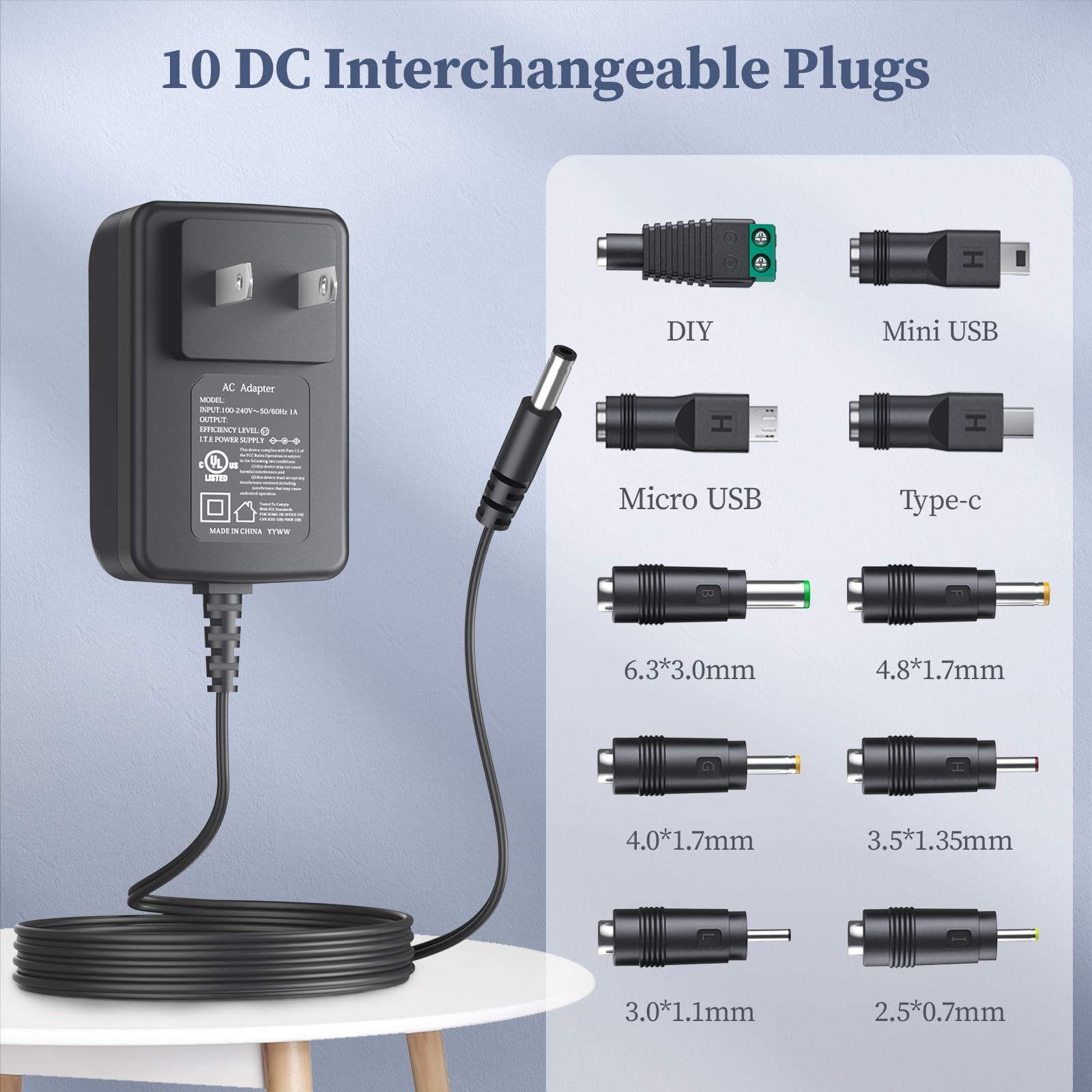 Donyoie 5V 1A Power Supply 5 Volt Charger 1000Ma 5W Max Regulated Switching Ac To Dc Cord Adapter With 10 Replacement Connector