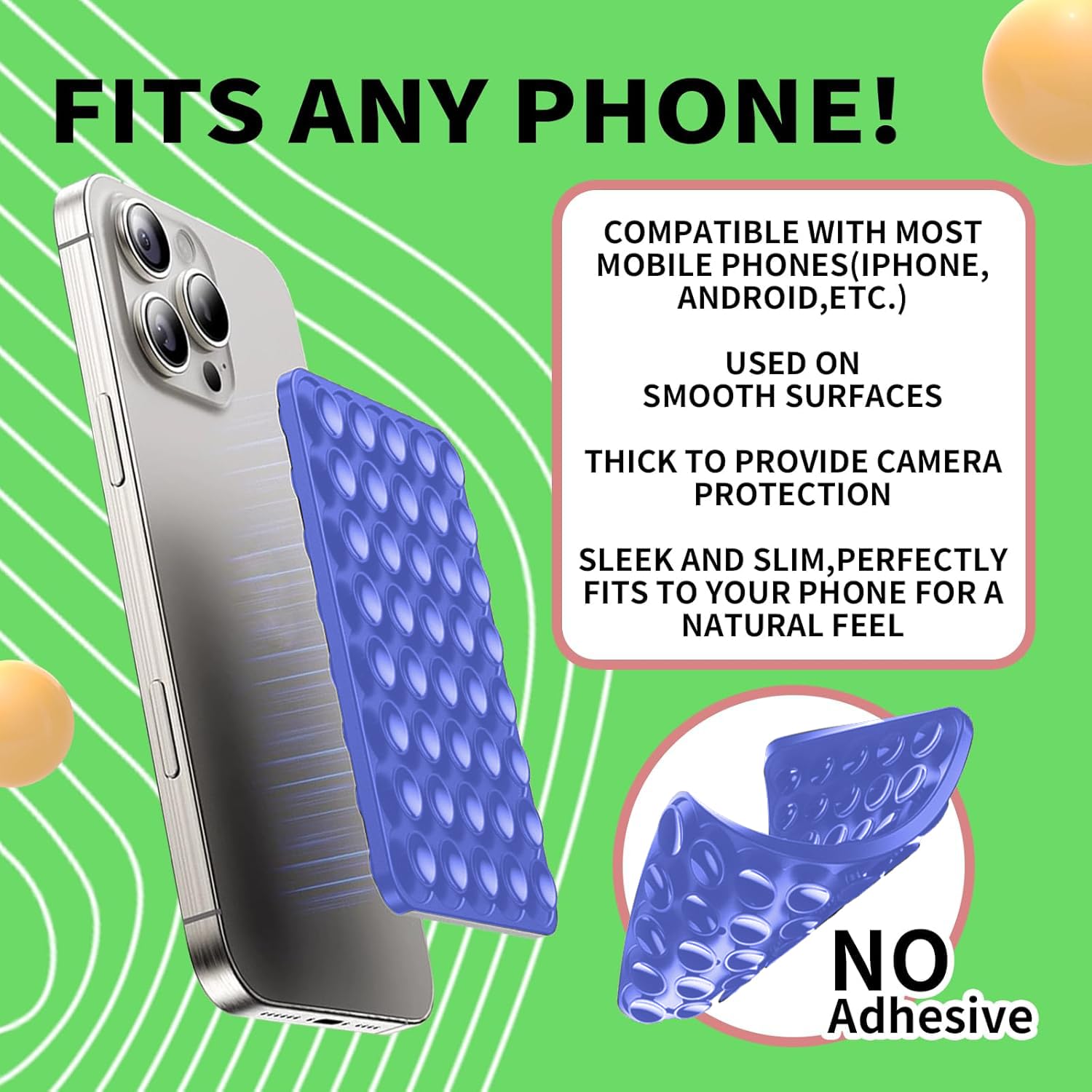 Silicone Double Octo Buddy-Sided Suction Phone Grip Detachable Mount - Car Dashboard/Shower Phone Holder, Hands-Free For Selfies