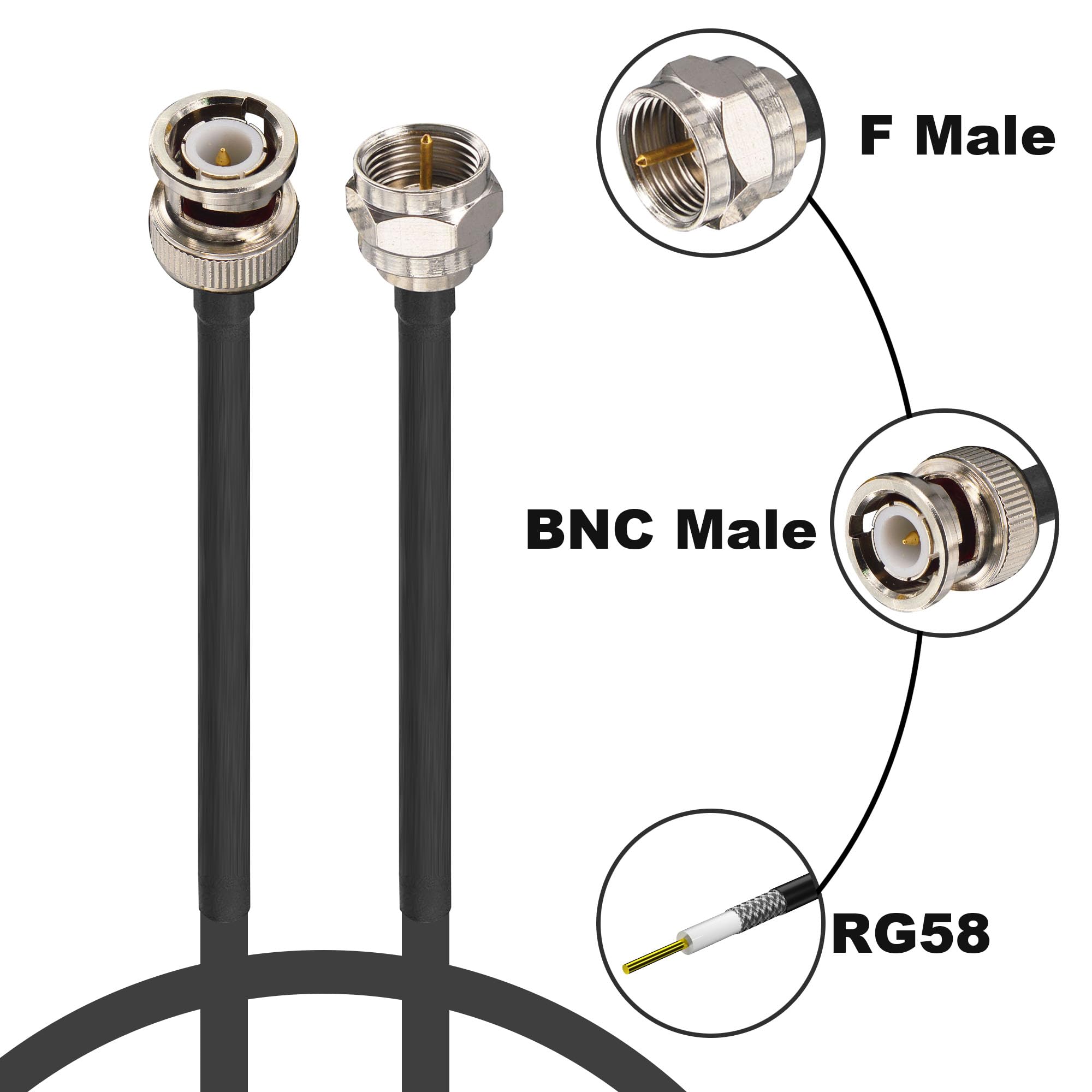 Onelinkmore Rf Wireless Router Cable 0.5Ft Bnc Male To F Male Pigtail Cable Low Loss Rg58 50 Ohm Bnc Extension Security Wire Cor