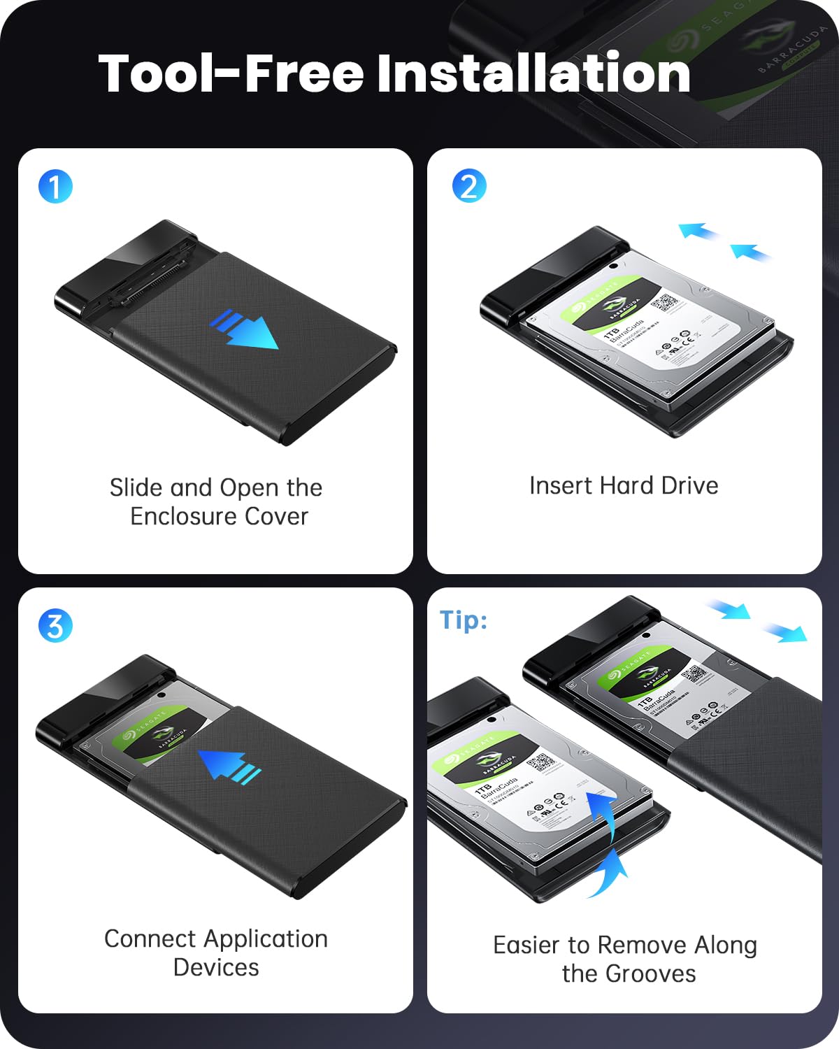 Posugear 2.5   External Hard Drive Enclosure Usb 3.0 To Sata Iii Tool-Free External Hard Drive Case For 7Mm/9.5Mm 2.5 Inch Ssd