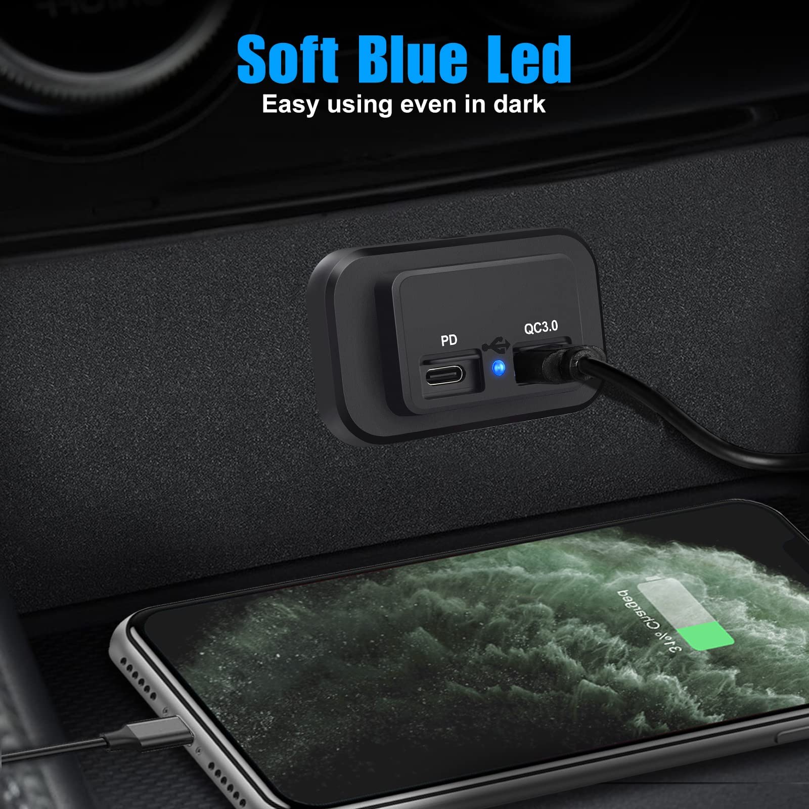 Linkstyle 2Pcs Rv Usb Outlets - Dual Usb Ports (Usb-A And Usb-C) With Blue Led Indicator, Surface Mount 12V Usb Outlets For Rvs,