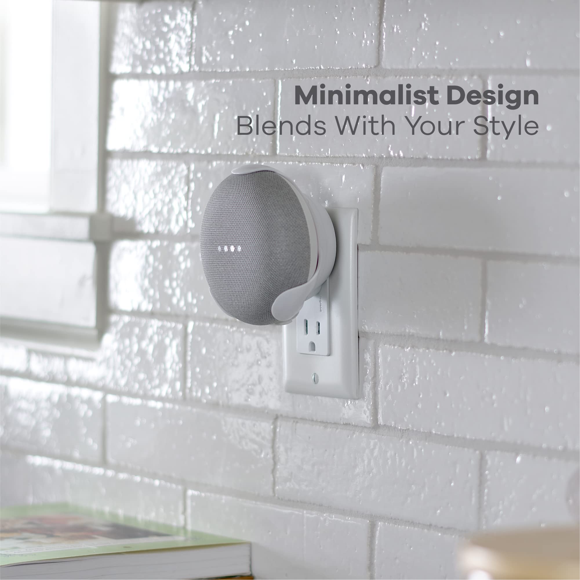 Powerclip Outlet Mount For Google Nest Mini (Chalk), Speaker Wall Hub For 2Nd Generation Google Nest Smart Home Devices, Space Saving, Uses One Outlet Only, Great For Mounting Google Mini Speaker