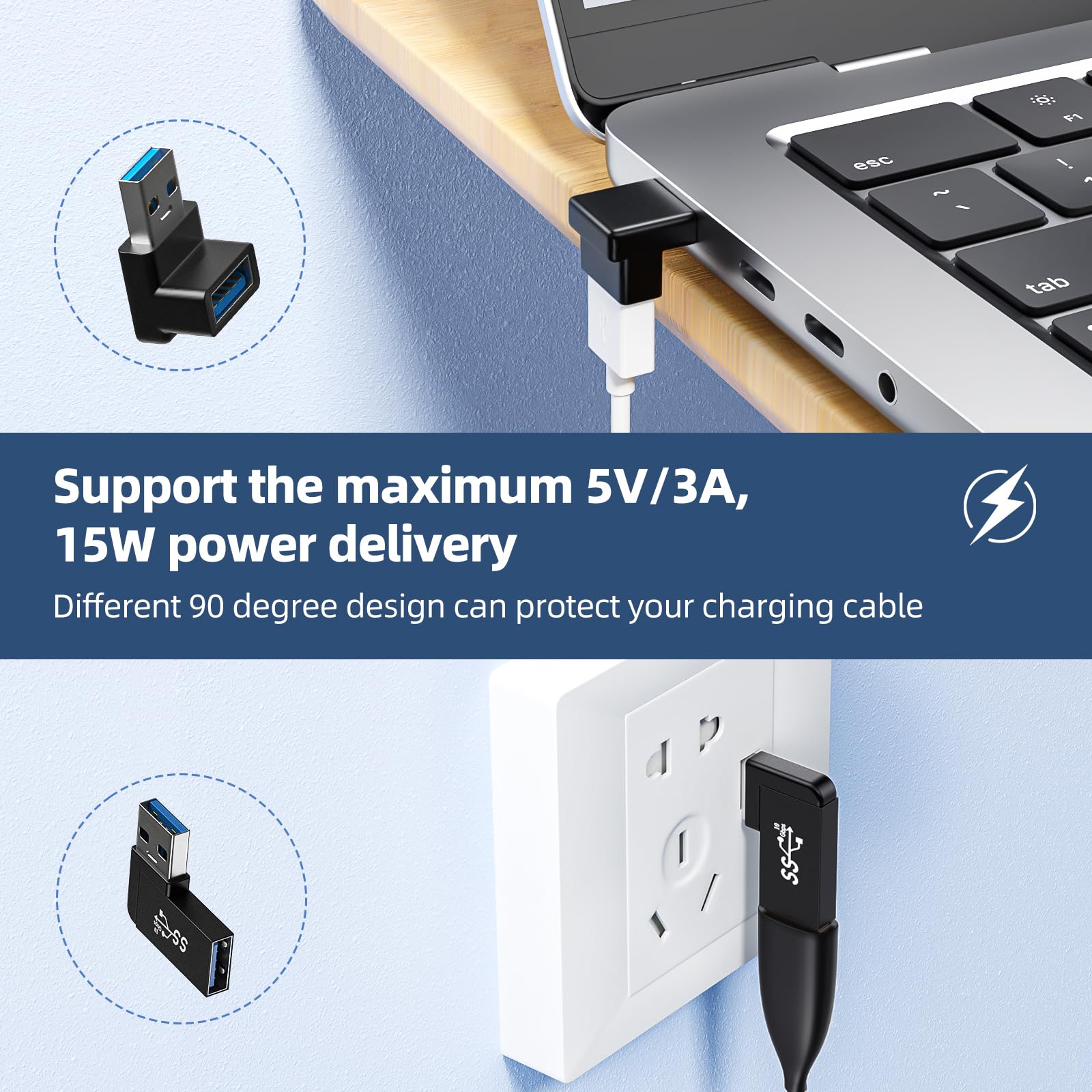 Duhesin 6 Pack 180 Degree & 90 Degree Usb 3.1 Adapter, Left And Right Angle Usb A Male To Female Extender Connector For Pc, Laptop, Usb A Car Charger, Surface Pro 7+, Raspberry Pi And More