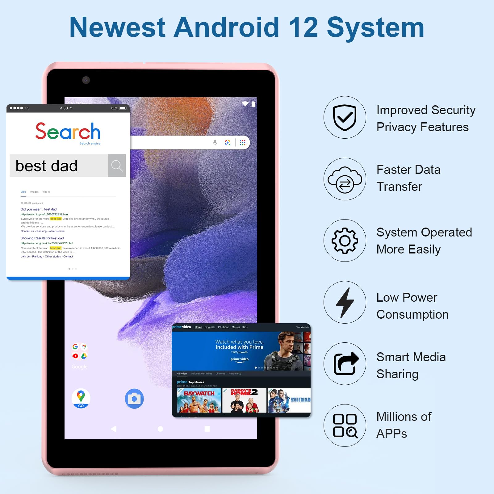 Byandby Tablet 7 Inch Android 12.0 Tablet, 4Gb+32Gb Rom (1Tb Expand), Quad Core, Wifi, Gms, Dual Camera, Educational, Games(Pink