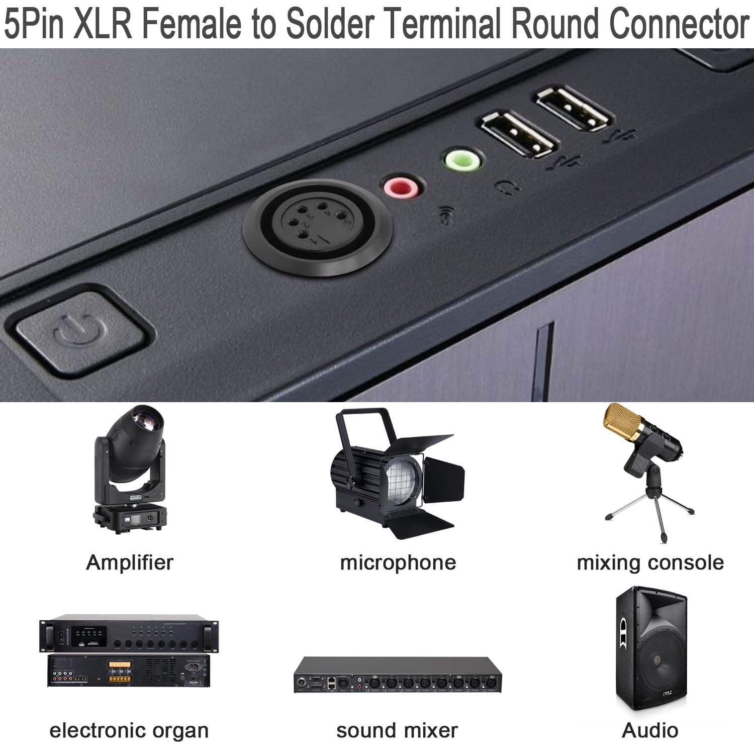 Qianrenon 5 Pin Xlr Jack Threaded Fixing Solder Adapter 5Pin Xlr Female To Solder Terminal Round Connector 5 Pole Xlr Dmx Mount