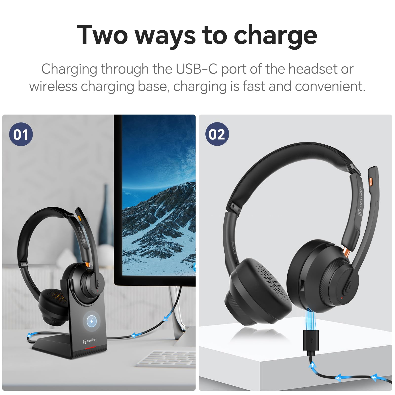 N Newline Wireless Headsets Ai Noise Cancelling Conferencing Headset For Office With Mic, Pc, Mobile Phone, Suitable For Zoom, T