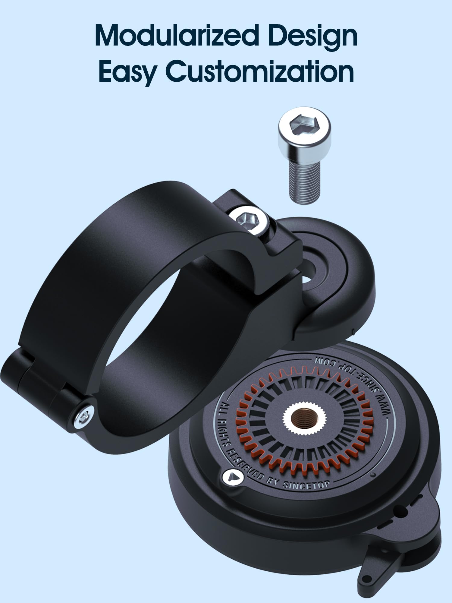 Sincetop Bike/Motorcycle Phone Mount - Series Q [ Quad ] - Quick Lock & Release - Aluminum Bicycle Handlebar Phone Holder - Comp