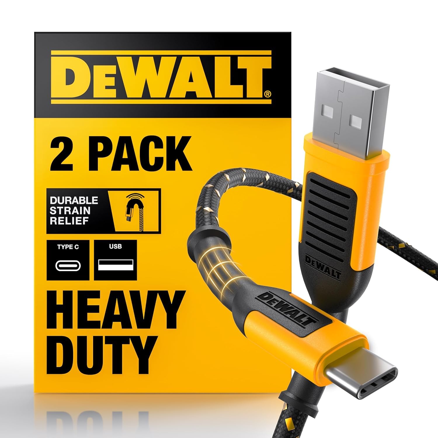 DEWALT Heavy Duty 2Pack USB to USB C Cable 6ft, HeavyDuty