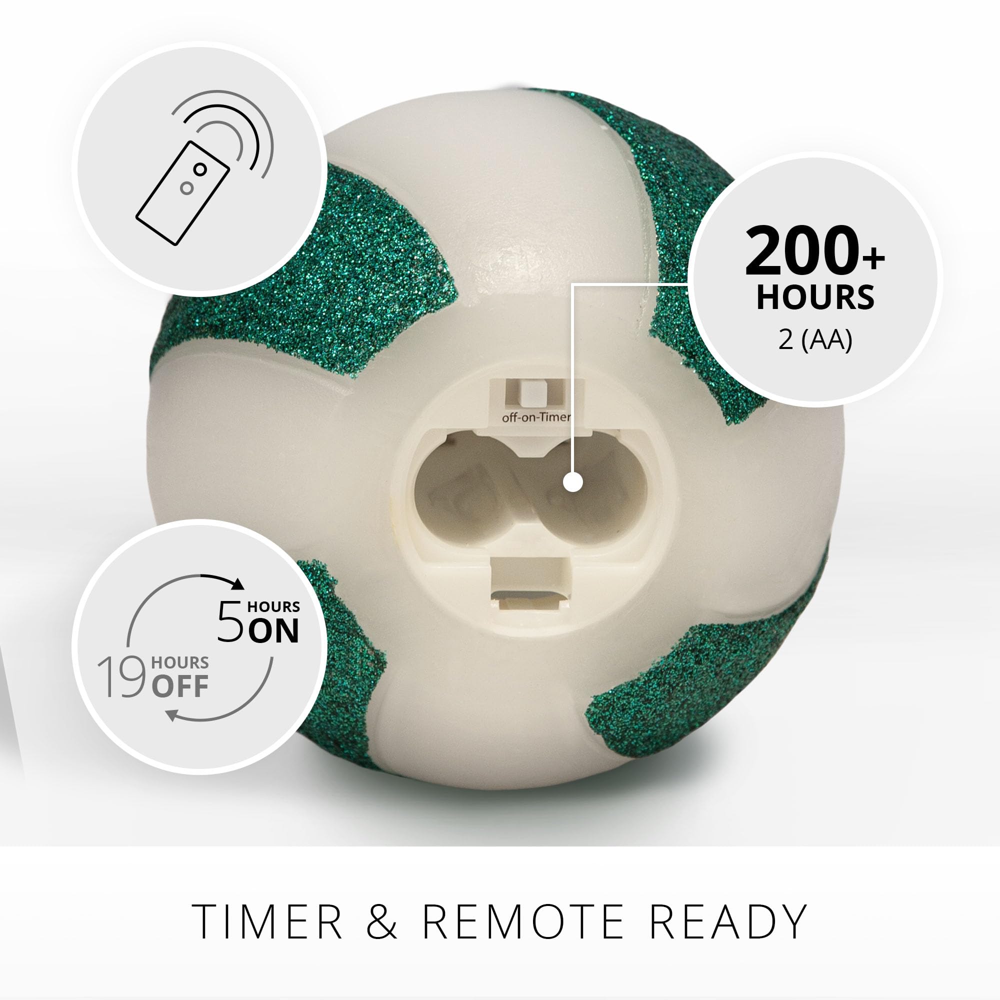 Luminara   Flameless Holiday Crystal Beads Glitter Sphere Candle   Candy Cane Green  Pack Of 1 4X4.25   Auto Timer Built In 5 Ho