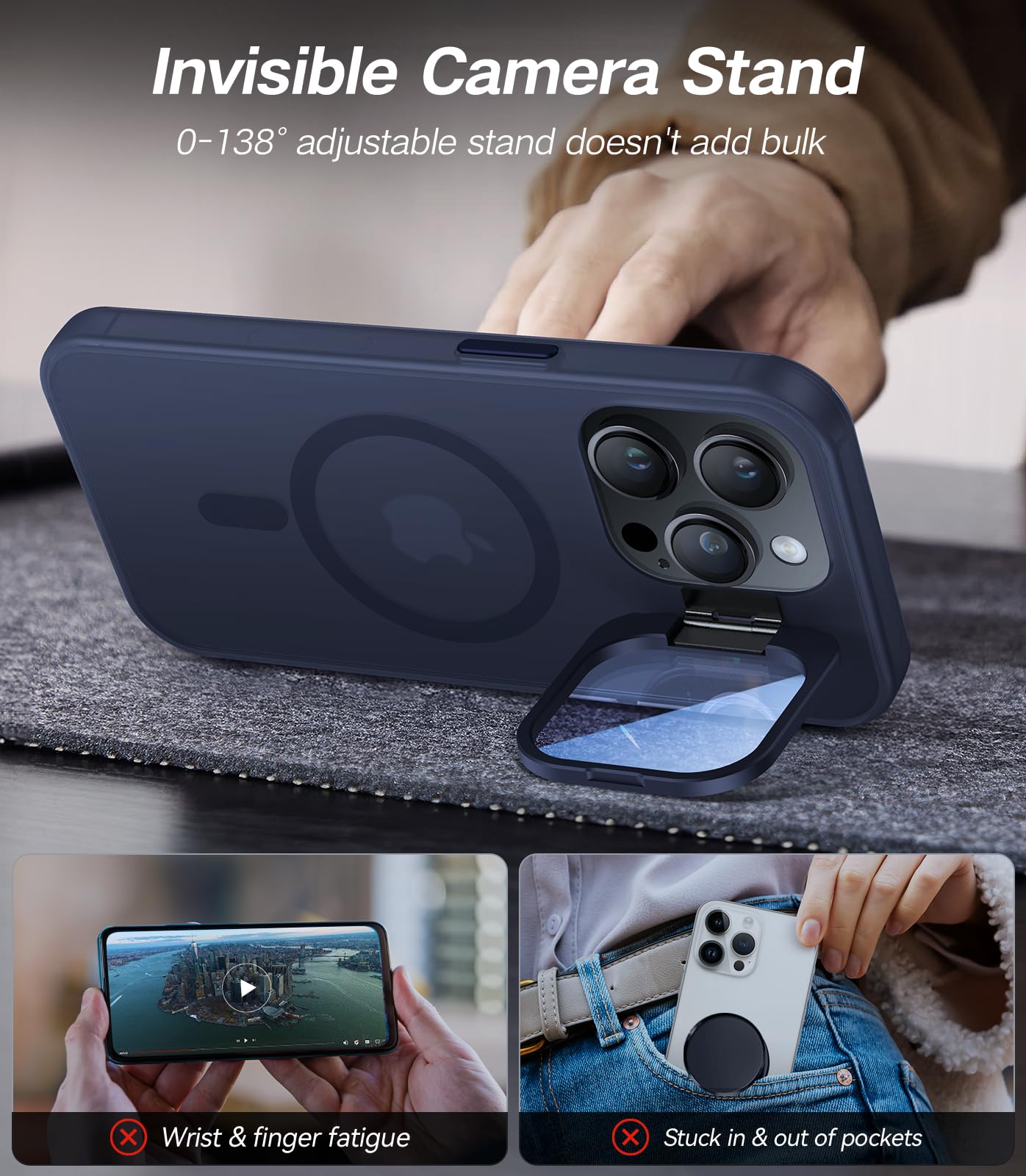 Vofata For Iphone 14 Pro Max Case With Metal Camera Stand [Built In 9H Camera Lens Protector][Compatible With Magsafe] Military