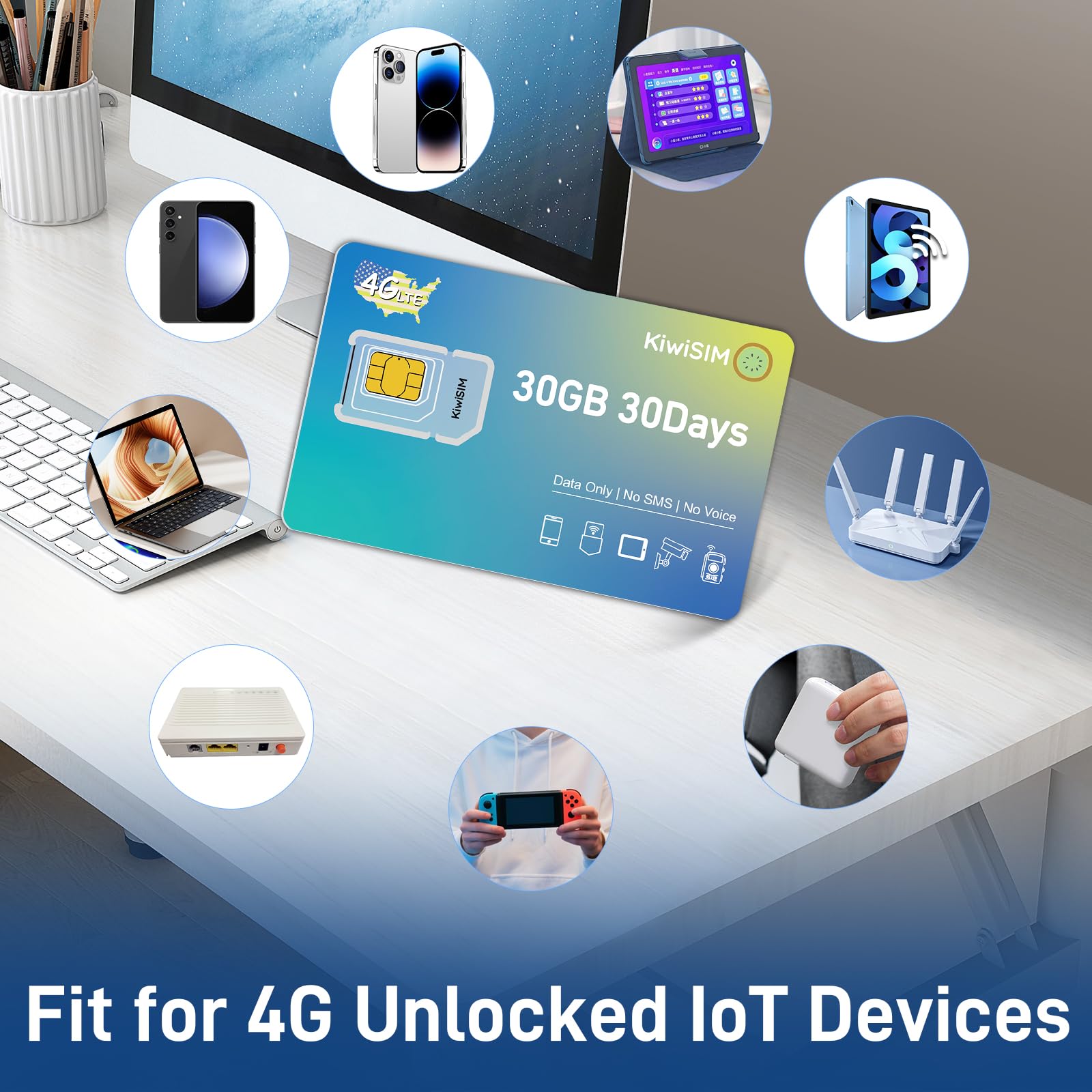 Prepaid Sim Card Usa | 4G Lte Data Sim Card With 30Gb 30Days | Support For At&T, T-Mobile And Verizon| Works With Unlocked Table