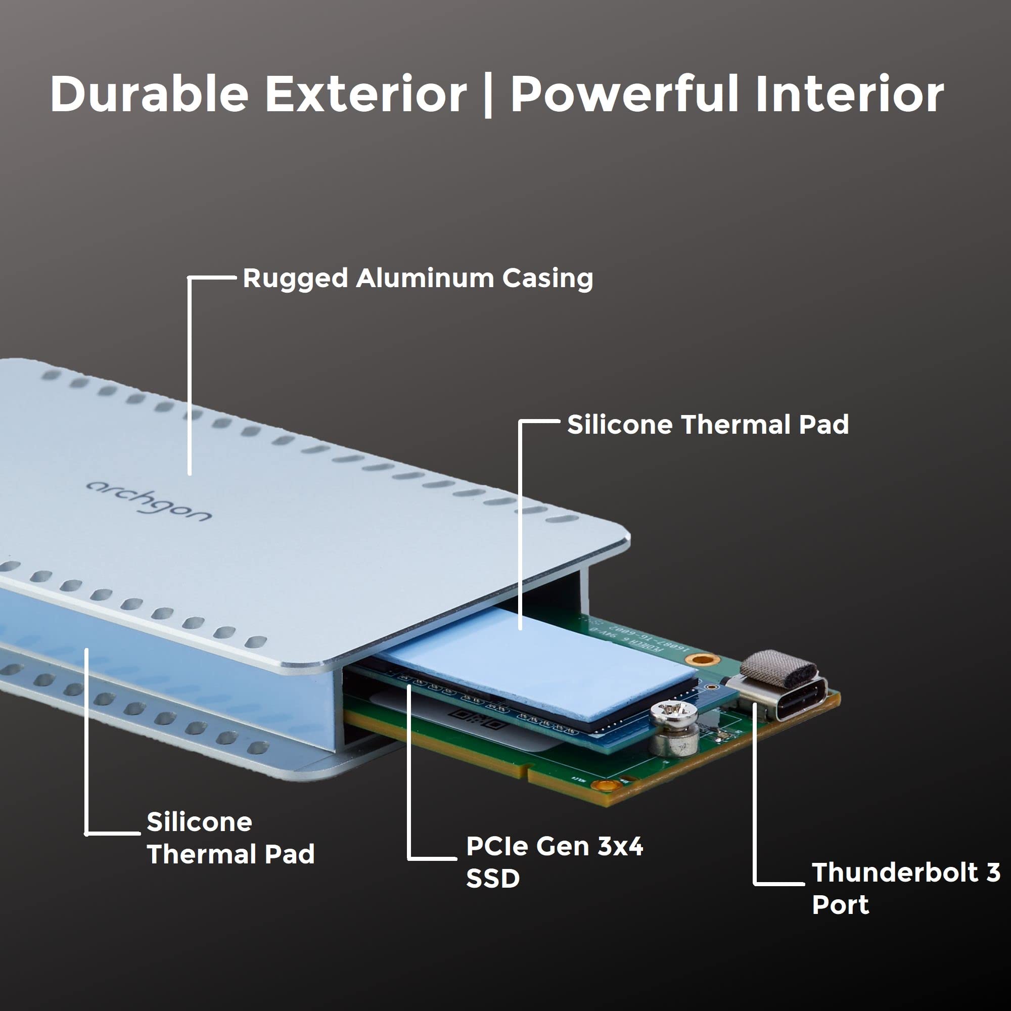 Archgon 2Tb Thunderbolt 3 Aluminum External Nvme Ssd Drive With Combo Thermal Pads And Silicone Protector Model X70 Ii (2Tb, Sil