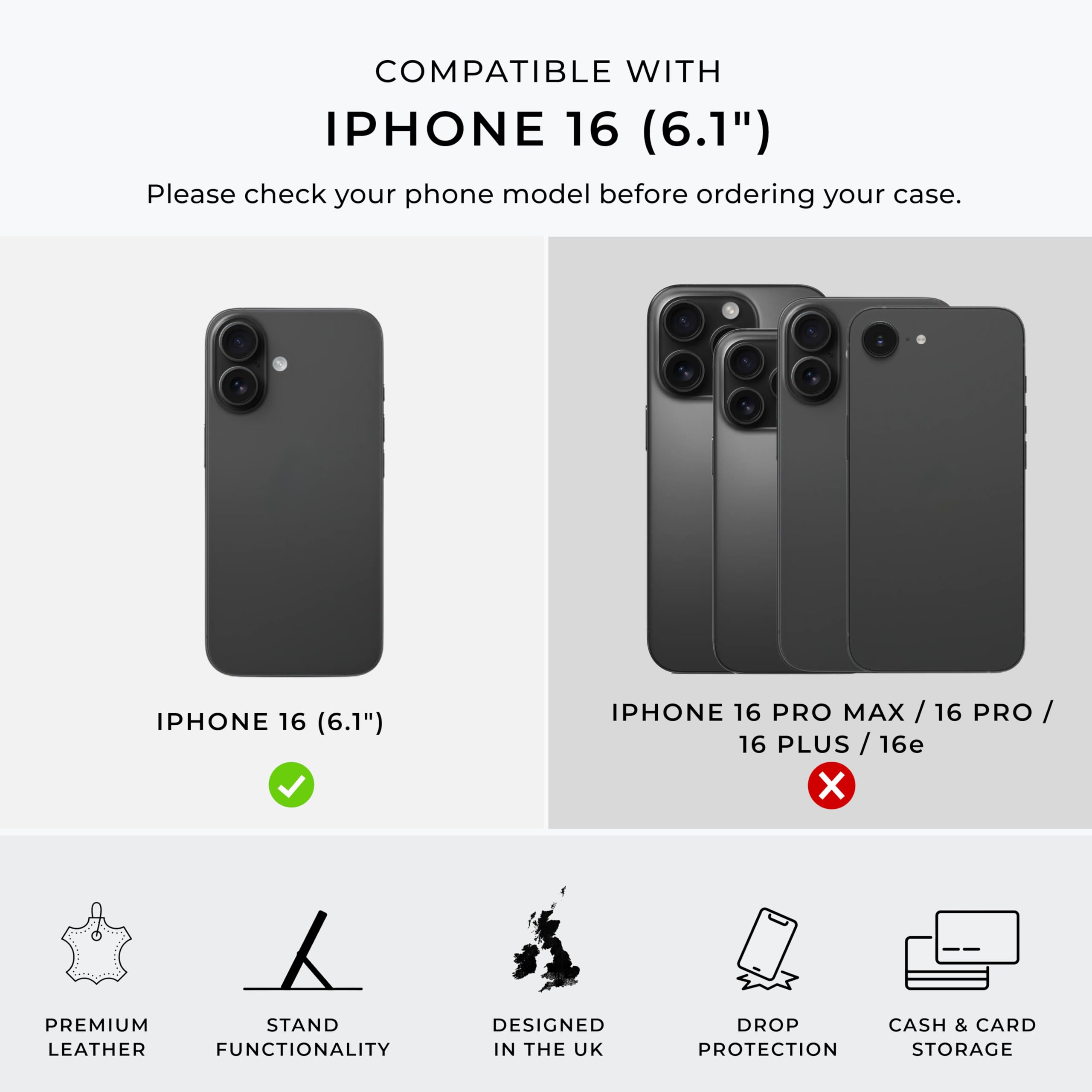 Snakehive Leather Wallet For Iphone 16 - Real Leather Wallet Phone Case - Genuine Leather With Viewing Stand And 4 Card Holder -