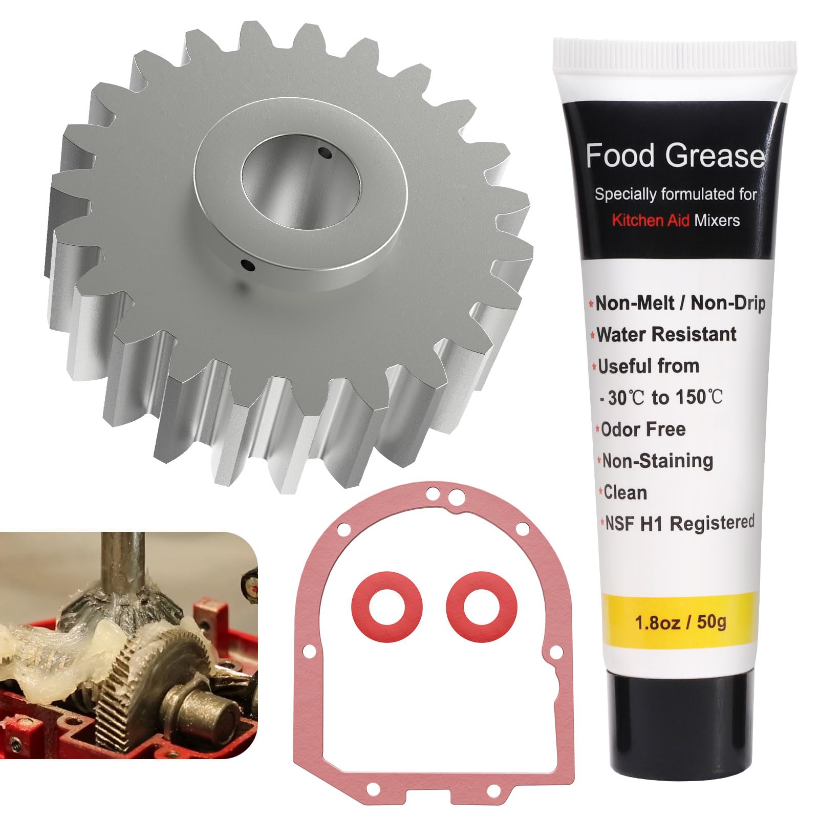 Upgrade Metal Gear W10112253 Worm Gear w/Food Grade Grease and Gasket for Whirlpool KitchenA-id Mixers Replace 4162897 AP4295669