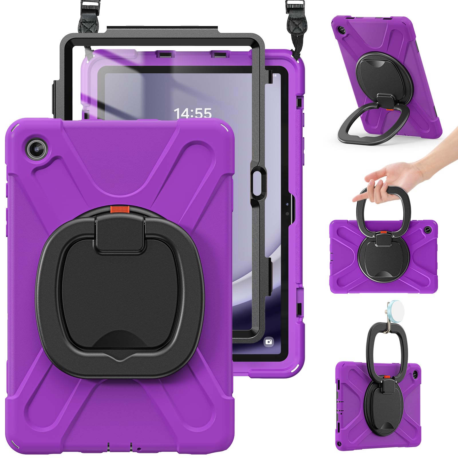 Braecn Case For Samsung Galaxy Tab A9+/ A9 Plus 11 Inch 2023 Sm X210/X216/X218 With Screen Protector, Rotating Handle Grip, Shou