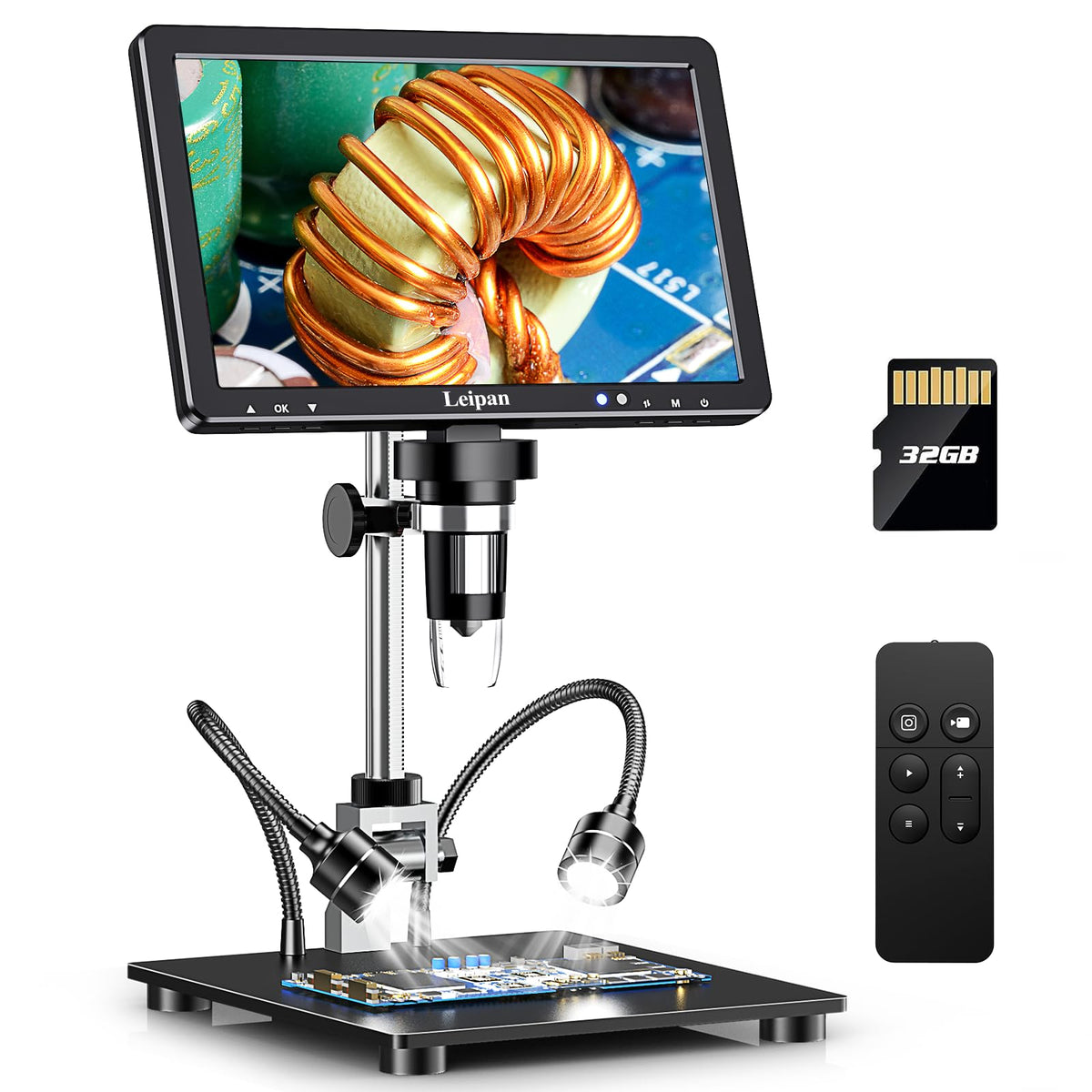 Leipan Dm12 Digital Soldering Microscope 2000X, 10.1'' Coin Microscope With 32Gb Tf Card, Hdmi Microscope With 12 Lights, Adults