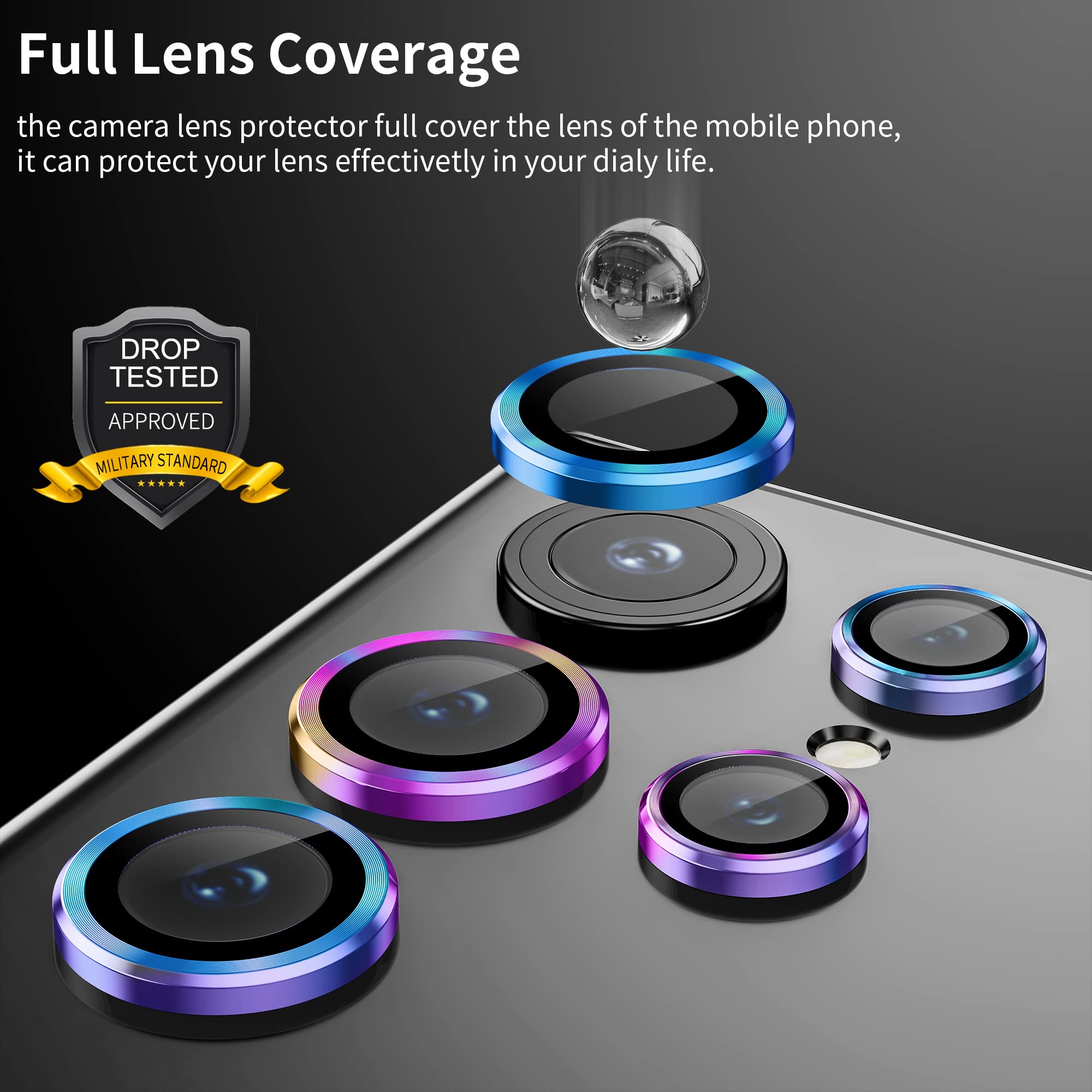 Hoerrye For Samsung Galaxy S22 Ultra Camera Lens Protector, Case Friendly, 9H Tempered Glass Anti Scratch, Space Titanium Milita