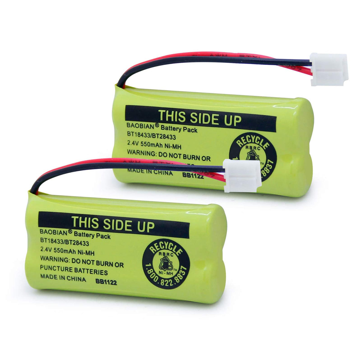 Baobian 2.4V Rechargeable Cordless Phone Batteries Compatible With For At&T/Lucent Bt 18433 Bt 184342 Bt 28433 Bt 284342 Bt 6010 Bt 8000 Bt 8001 Bt 8300 Empire Cph 515D Cph515D(Pack Of 2)