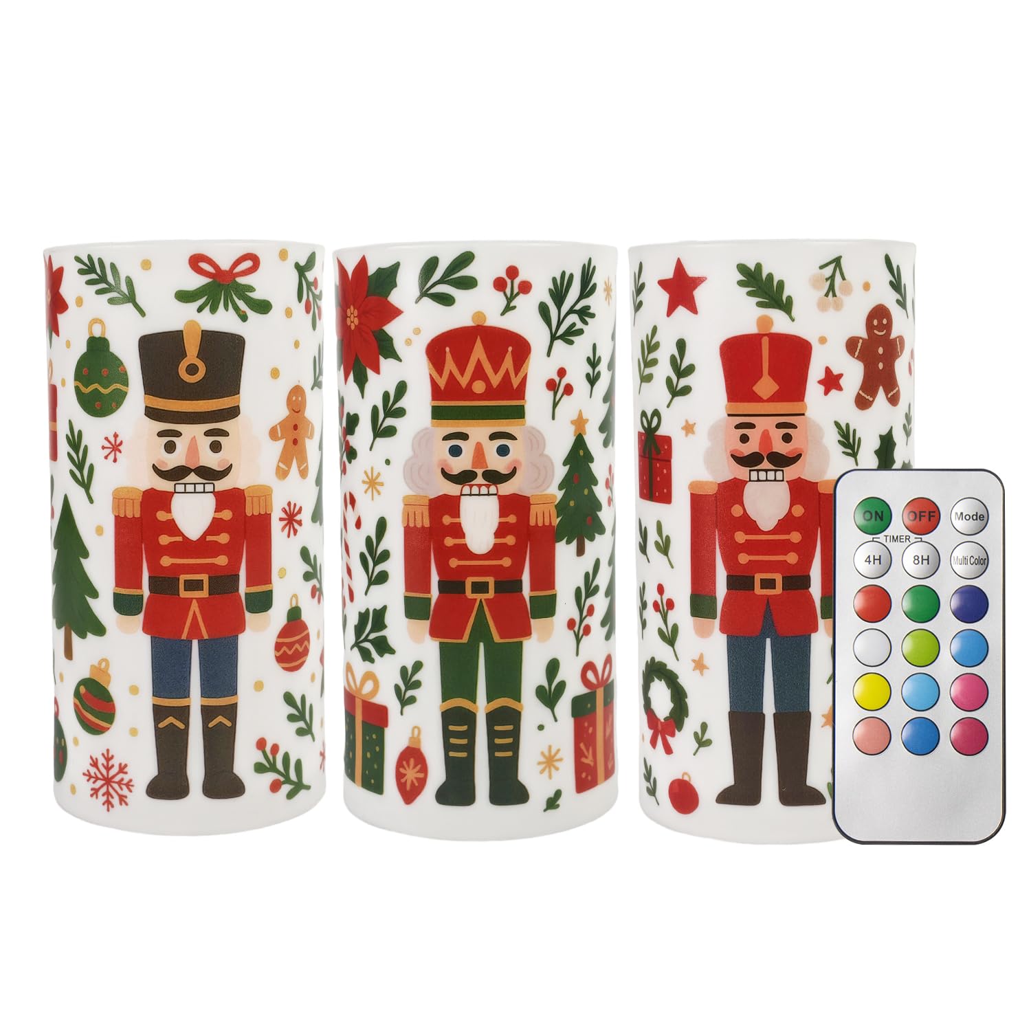 ONEIHOMM Nutcracker Christmas Flameless Candles with Timer Remote Control Xmas Battery Operated Candles Flickering Decorations f