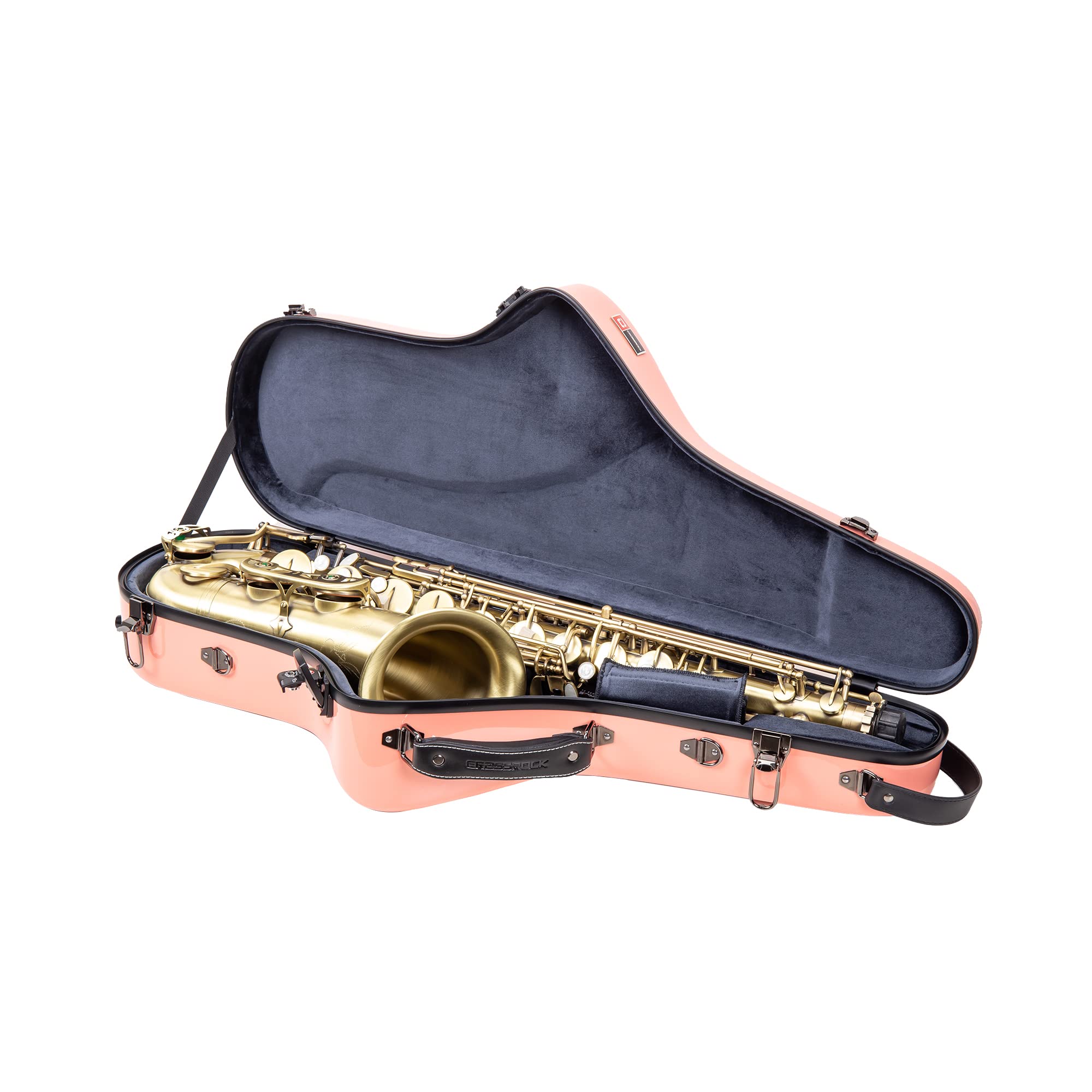 Crossrock Pro Grade Tenor Saxophone Case | Spanish Pink Finish, Tsa Lock, Elite Protection, Detachable Straps, Accessory Pocket