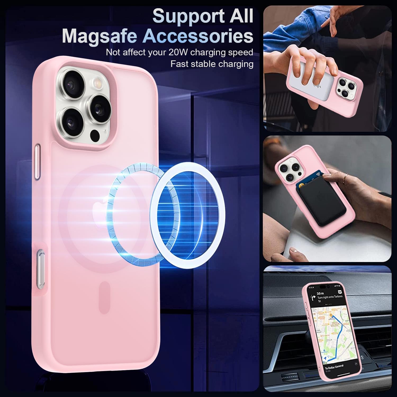 Mocca Strong Magnetic For Iphone 16 Pro Phone Case, [Compatible With Magsafe][16Ft Mil Grade Drop Protection] Slim Thin Transluc