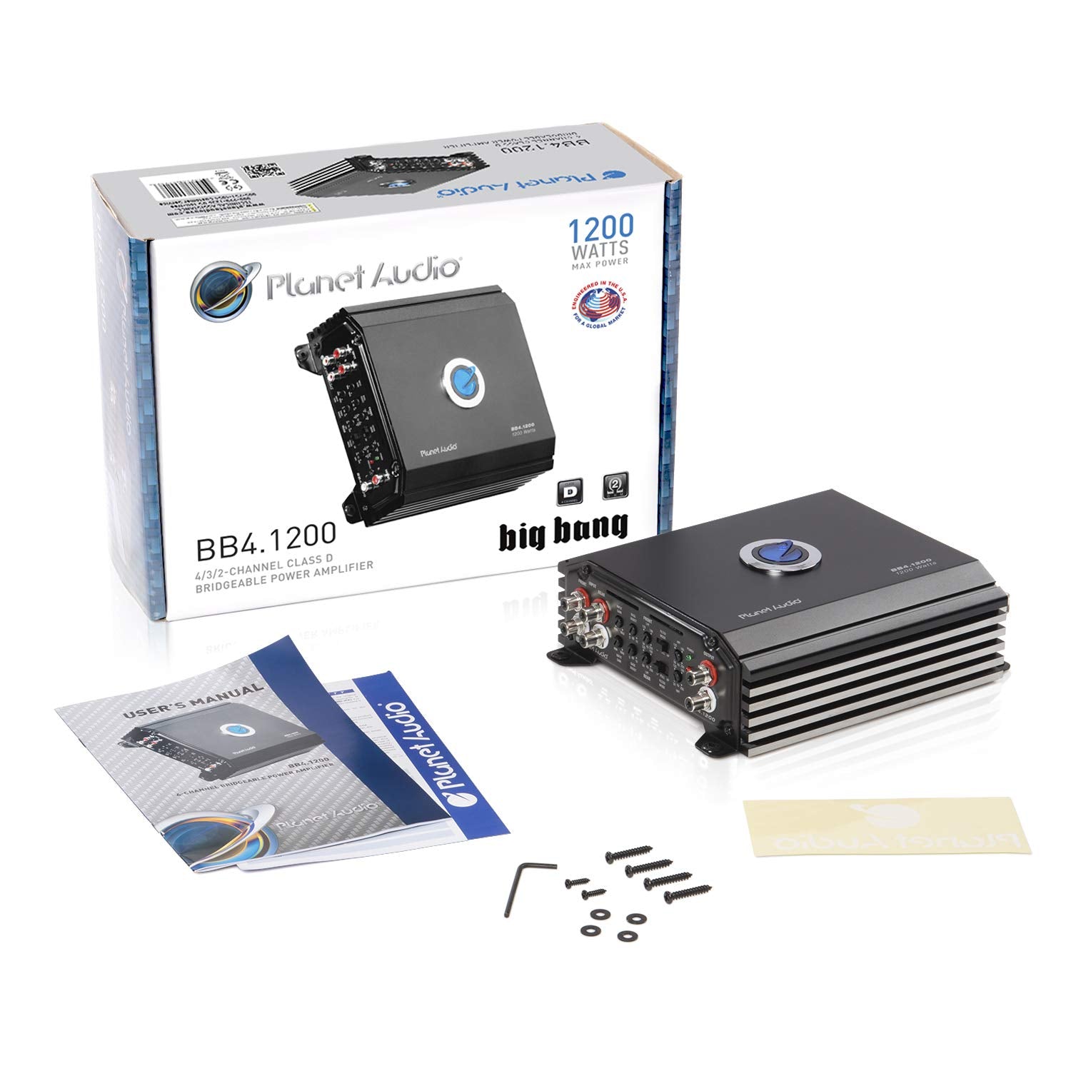 Planet Audio BB4.1200 4 Channel Class D Car Amplifier 1200 Watts Full Range 2-4 Ohm Stable Bridgeable