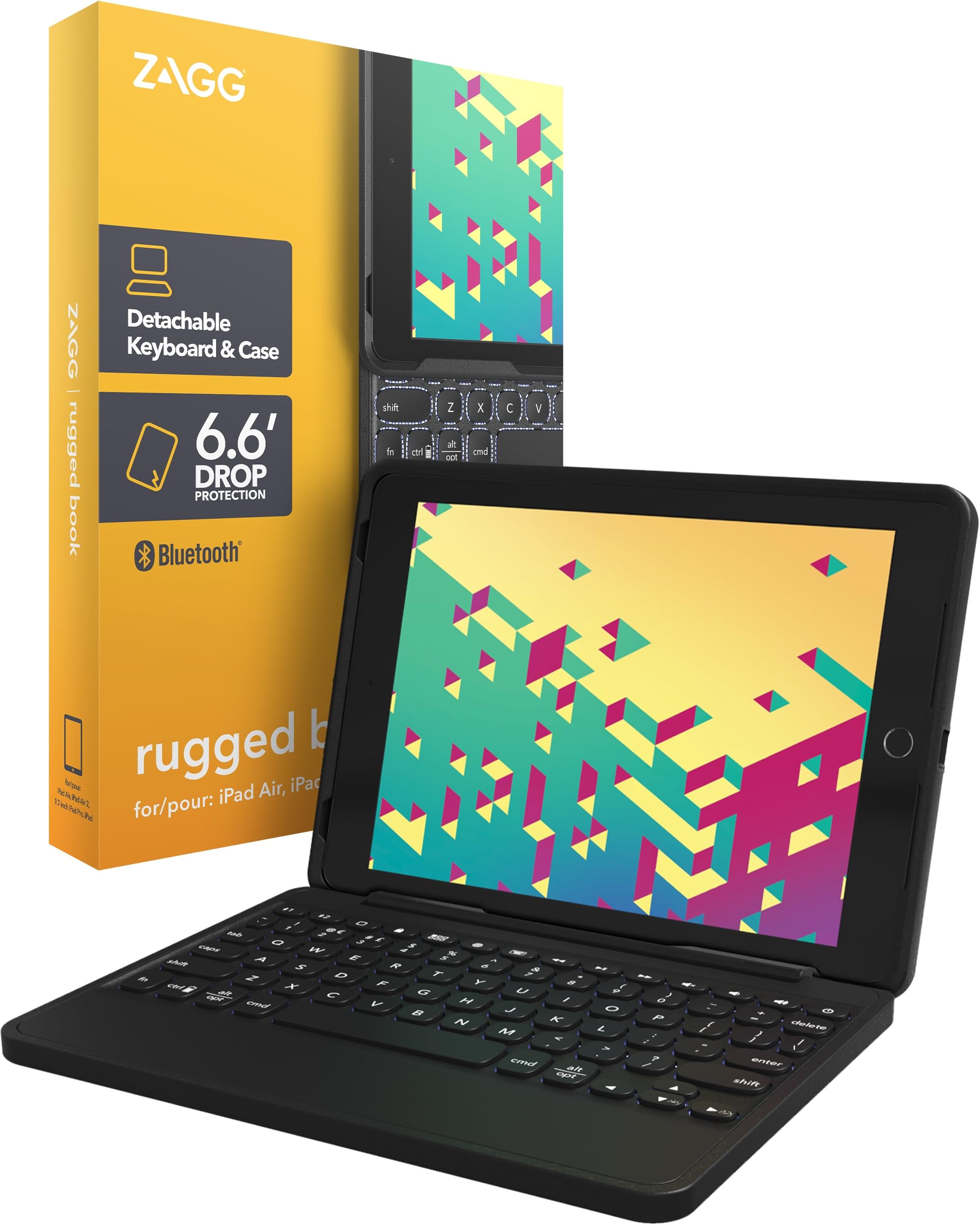 ZAGG Rugged Book Detachable Case and Magnetic-Hinged Keyboard for iPad Air, iPad Air 2, iPad 9.7, iPad 9.7 Pro - Multi-Device Bl