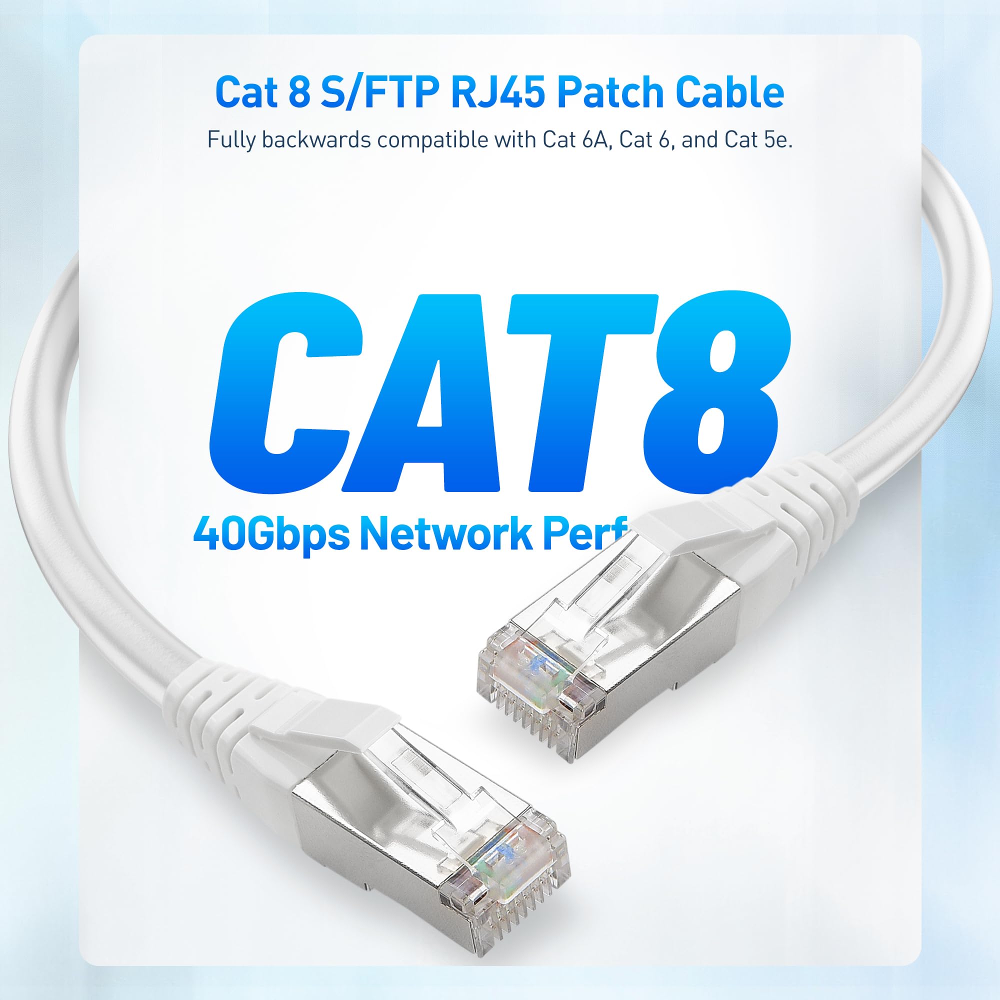 Cable Matters Cat 8 Ethernet Cable 3ft, 40Gbps, Shielded, White, Model 160051-WHT-3, Copper Material