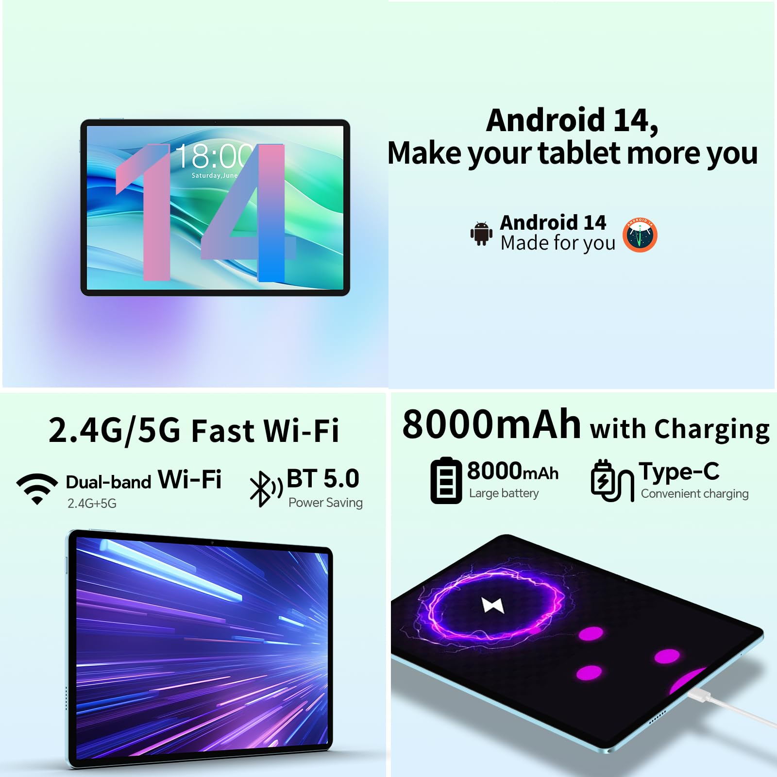 Teclast Tablet 11 Inch Android 14 Tablets, P50 14Gb+128Gb,1Tb Expand, Widevine L1 Compatible 8 Core Tablet With 5G Wifi, 8000Mah