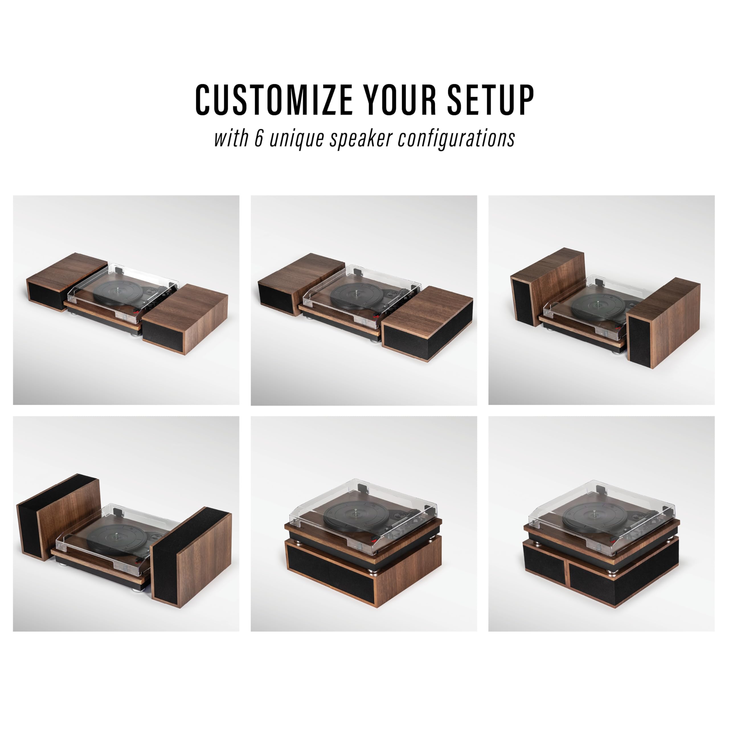 Crosley Cr7502A-Wa Riff 3-Speed Bluetooth Vinyl Record Player Turntable With Matching Stereo Speakers And 6 Modular Layouts, Wal