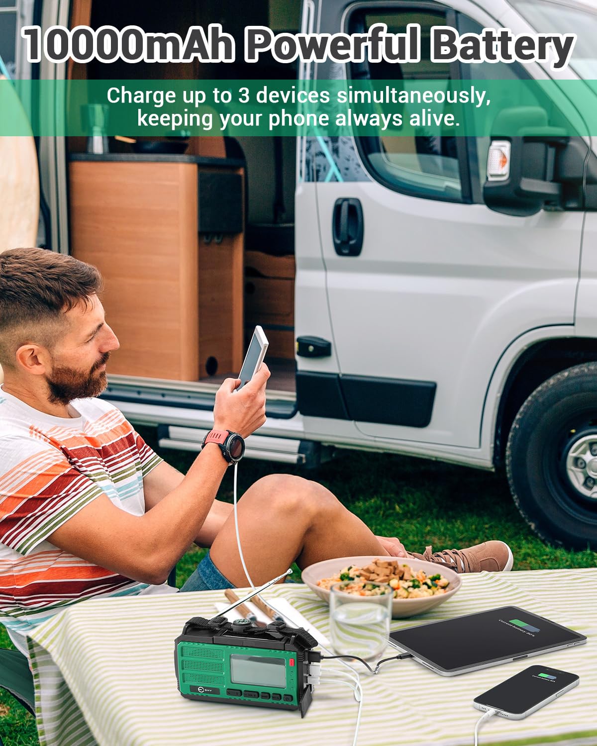 Esky 10000Mah Emergency Hand Crank Radio, Am/Fm/Noaa Portable Weather Alert Radio With Flashlight, Solar Powered Rechargeable Ra