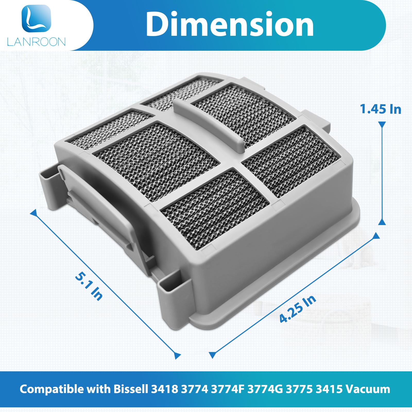 LANROON Filters for Bissell Pet Hair Eraser 3418 - 2 Filters + 4 Foam, Compatible with Models 39883, 3774F, 3409,