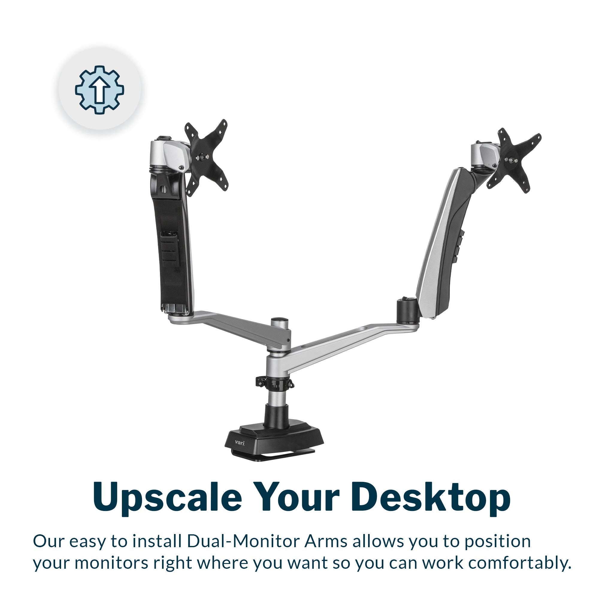 Vari Dual Monitor Arm   Vesa Monitor Mount W/ 360 Degree Adjustment   Monitors Up To 27 Inches, 19.8 Lbs   Double Monitor Arms W