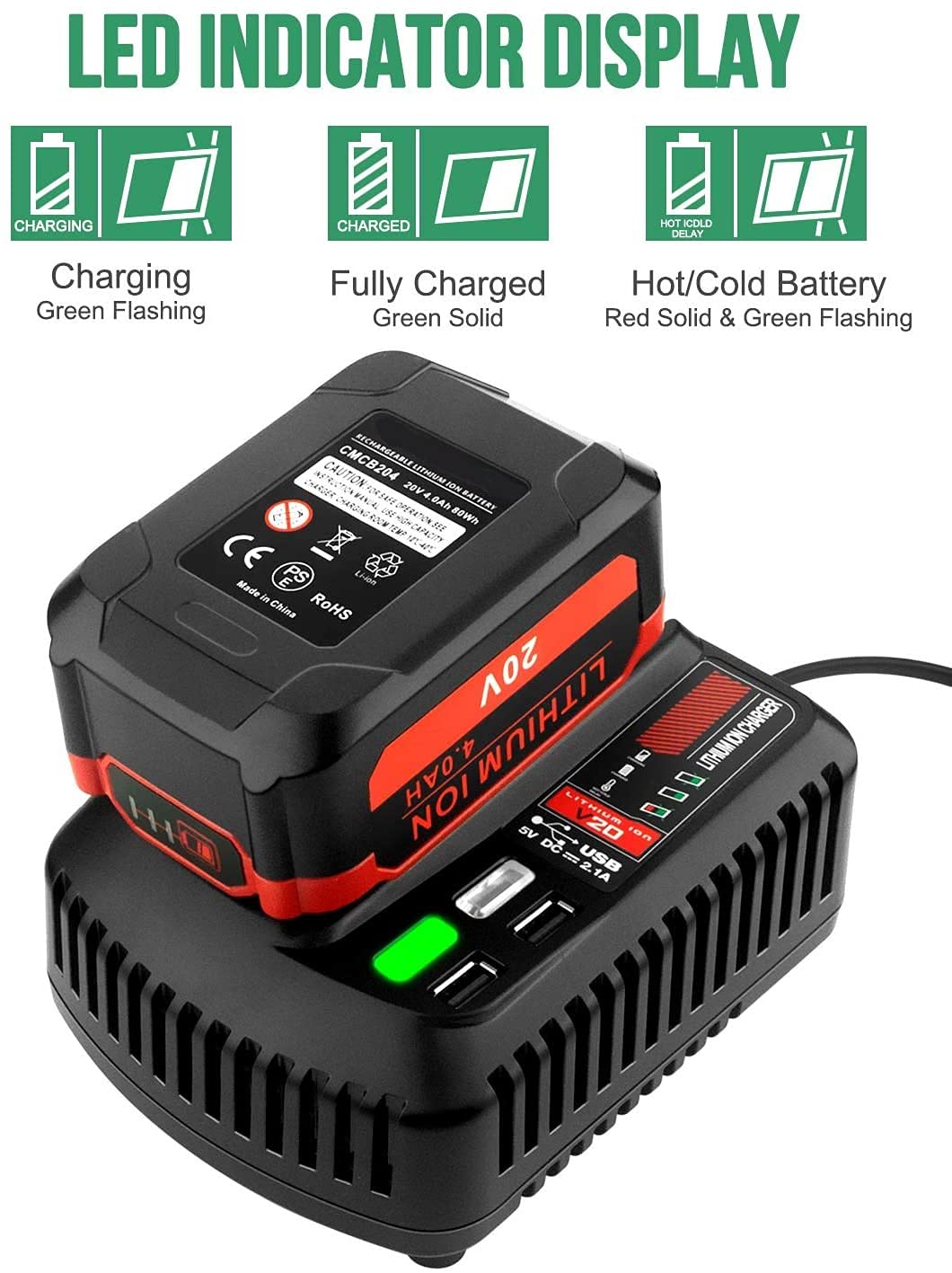 Cmcb104 V20 Battery Fast Charger Replacement For Craftsman V20 Craftsman 20V Max Lithium Compact Batteries Lithium Battery Cmcb2